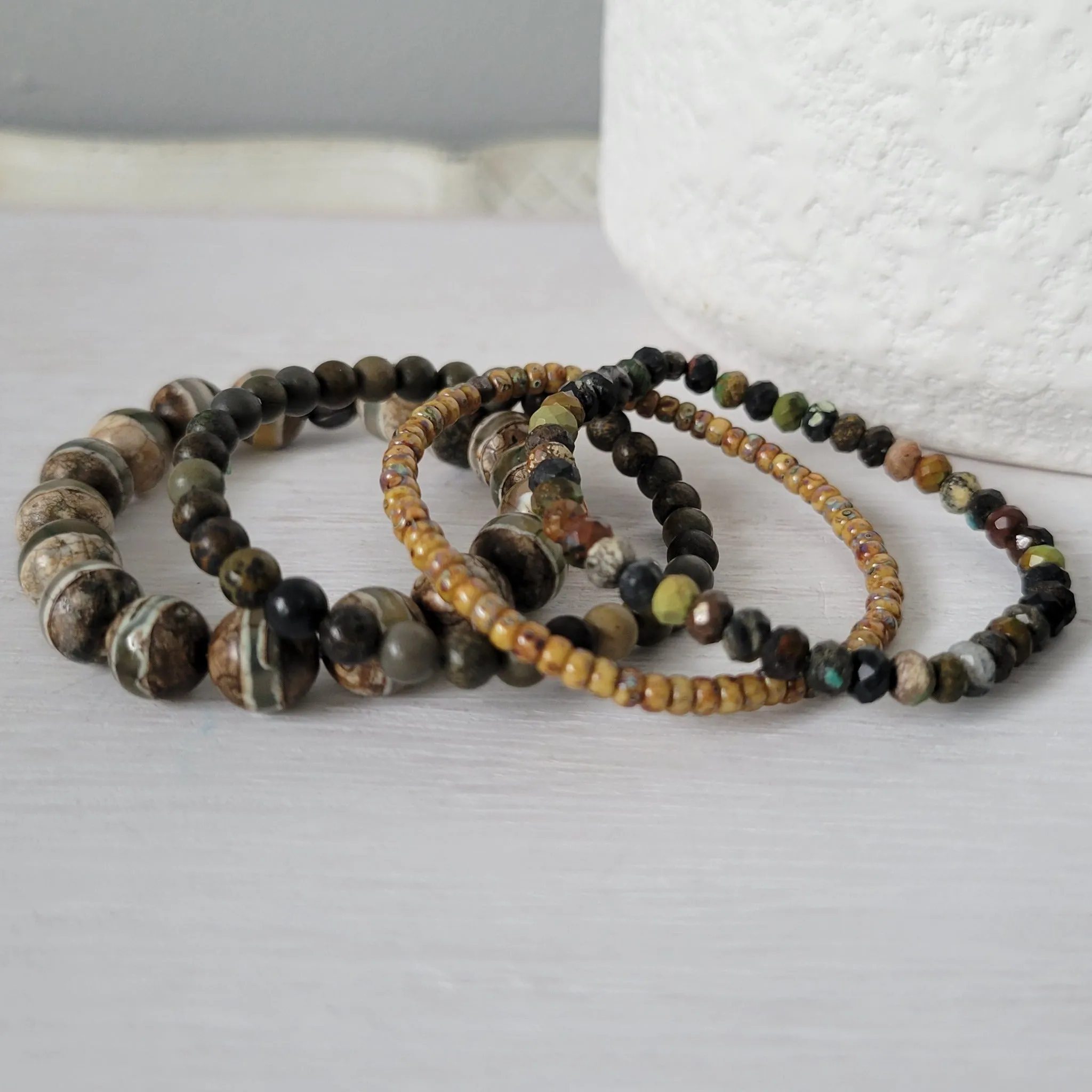 "Forest" Natural Stone Bead Bracelet - Set of 3 or Alone