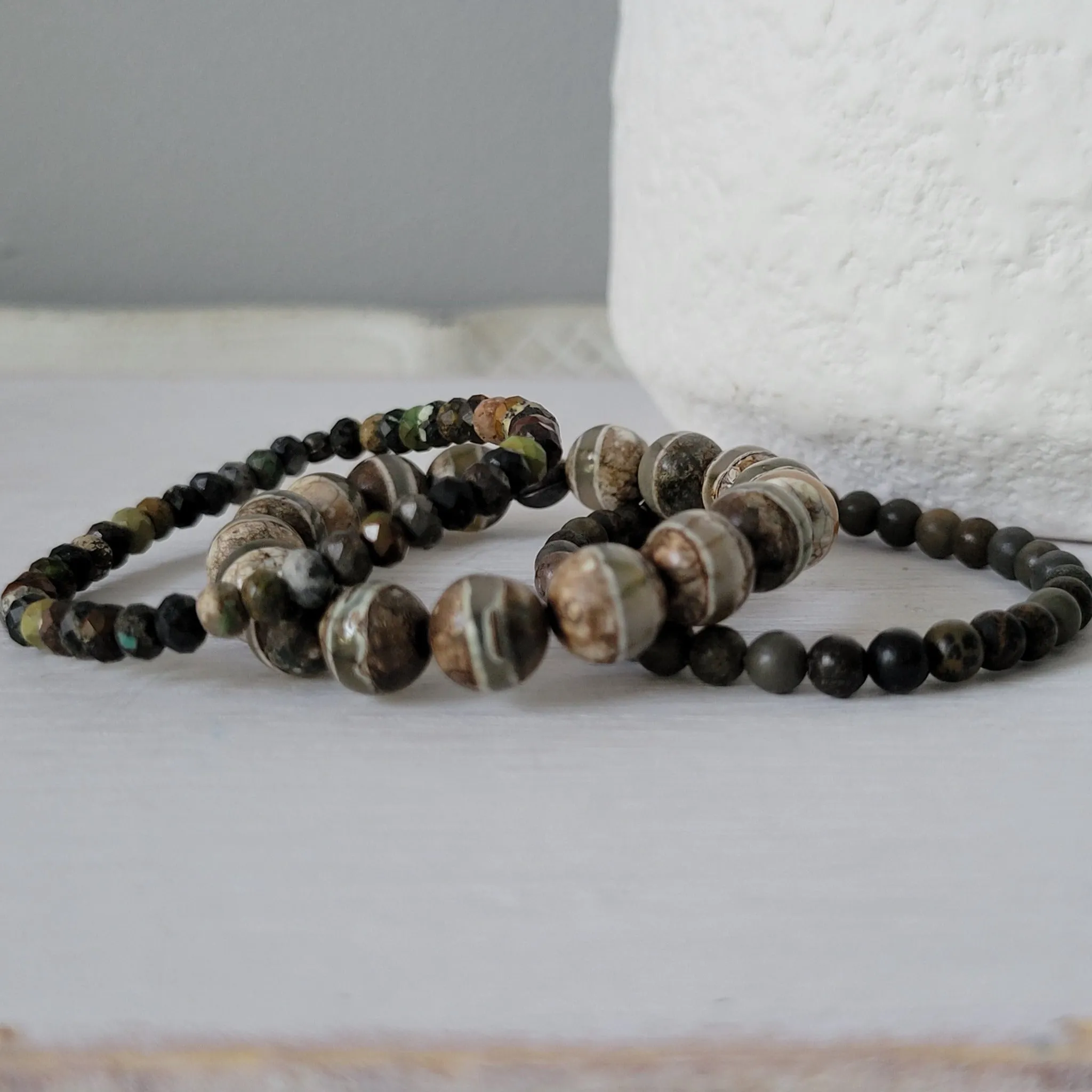 "Forest" Natural Stone Bead Bracelet - Set of 3 or Alone