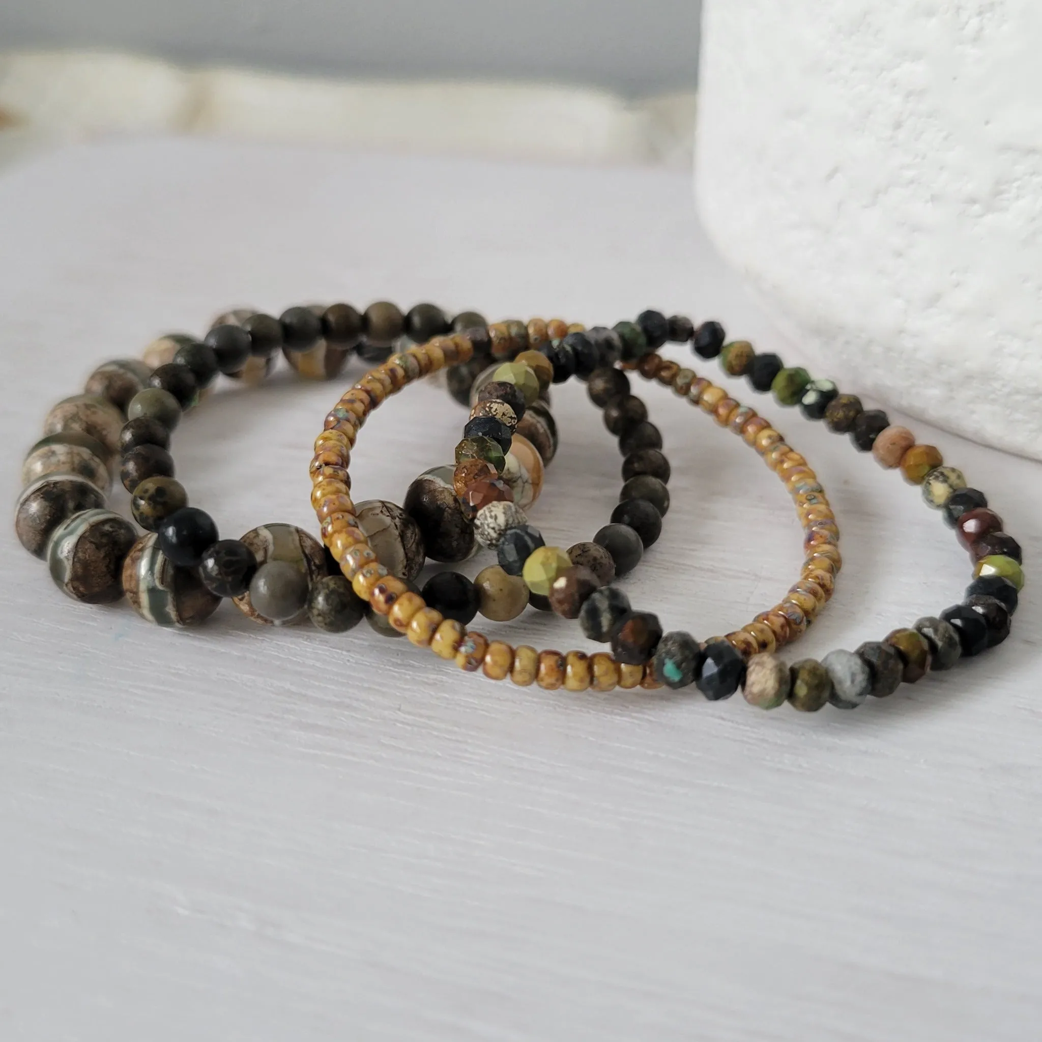 "Forest" Natural Stone Bead Bracelet - Set of 3 or Alone