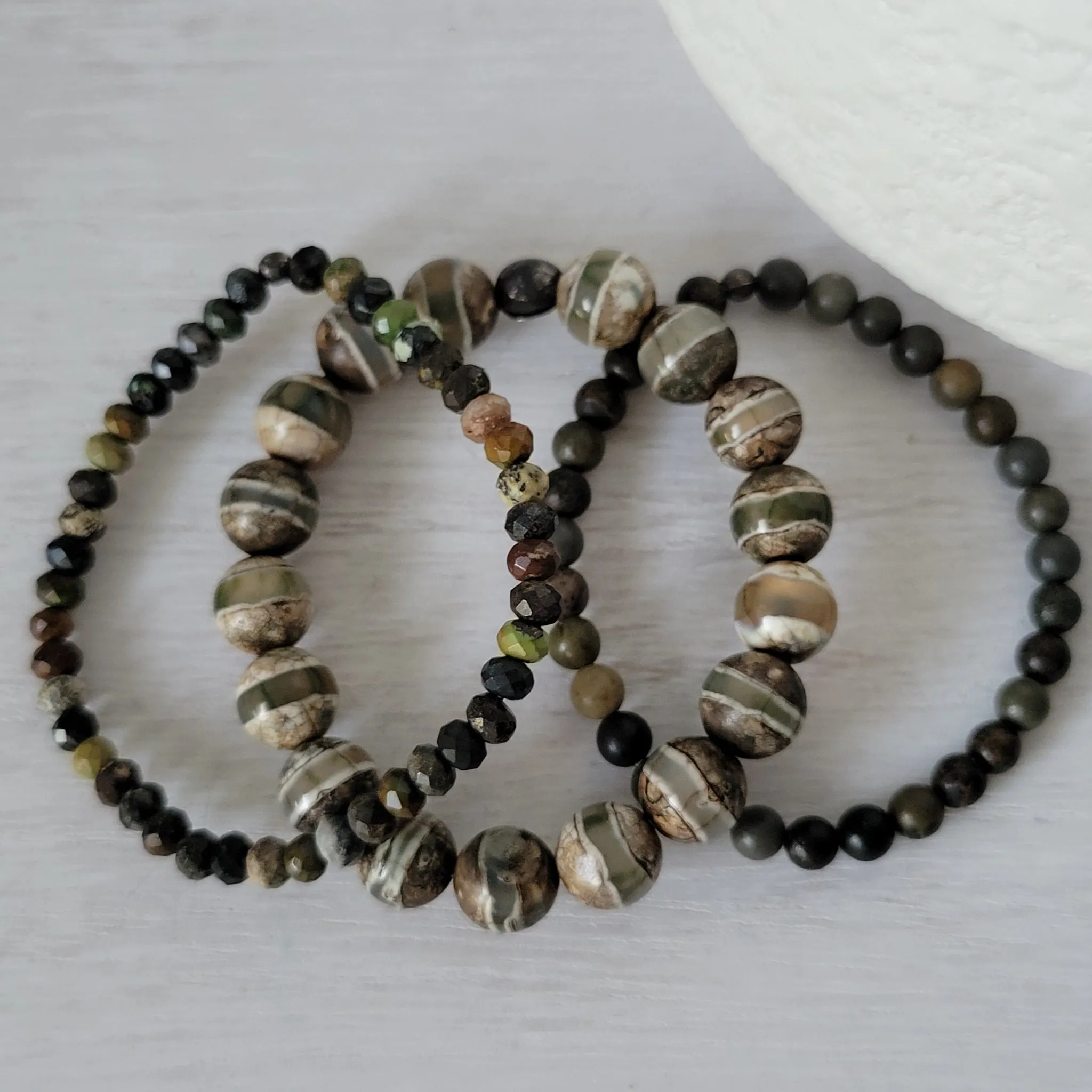 "Forest" Natural Stone Bead Bracelet - Set of 3 or Alone