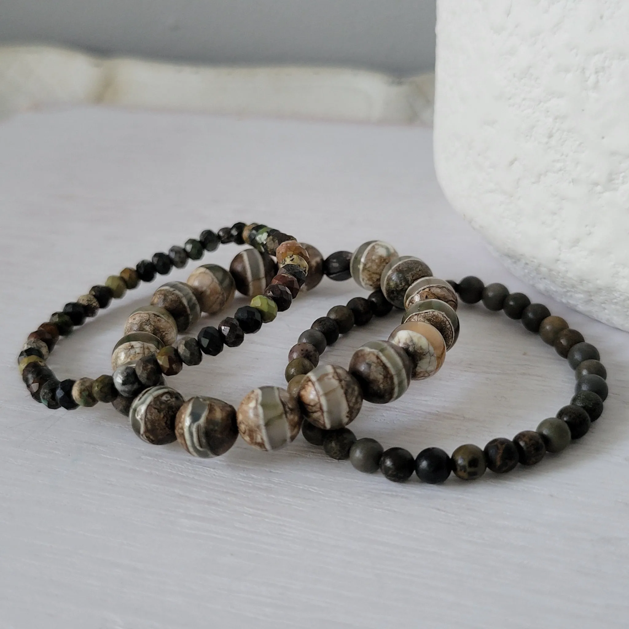 "Forest" Natural Stone Bead Bracelet - Set of 3 or Alone