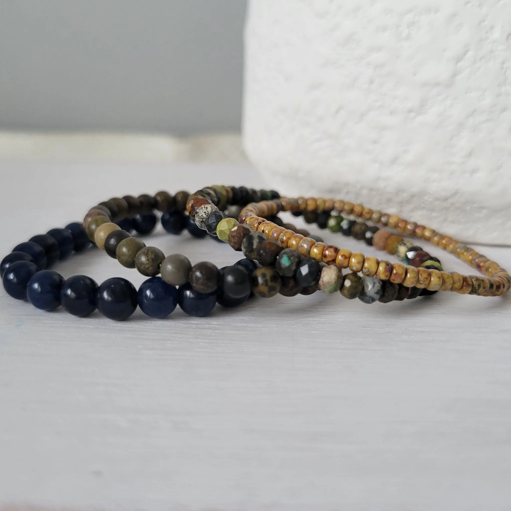 "Forest" Natural Stone Bead Bracelet - Set of 3 or Alone