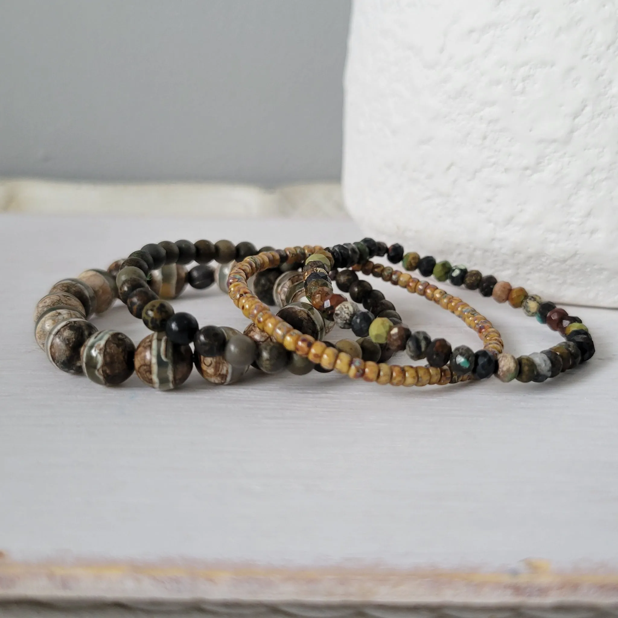 "Forest" Natural Stone Bead Bracelet - Set of 3 or Alone