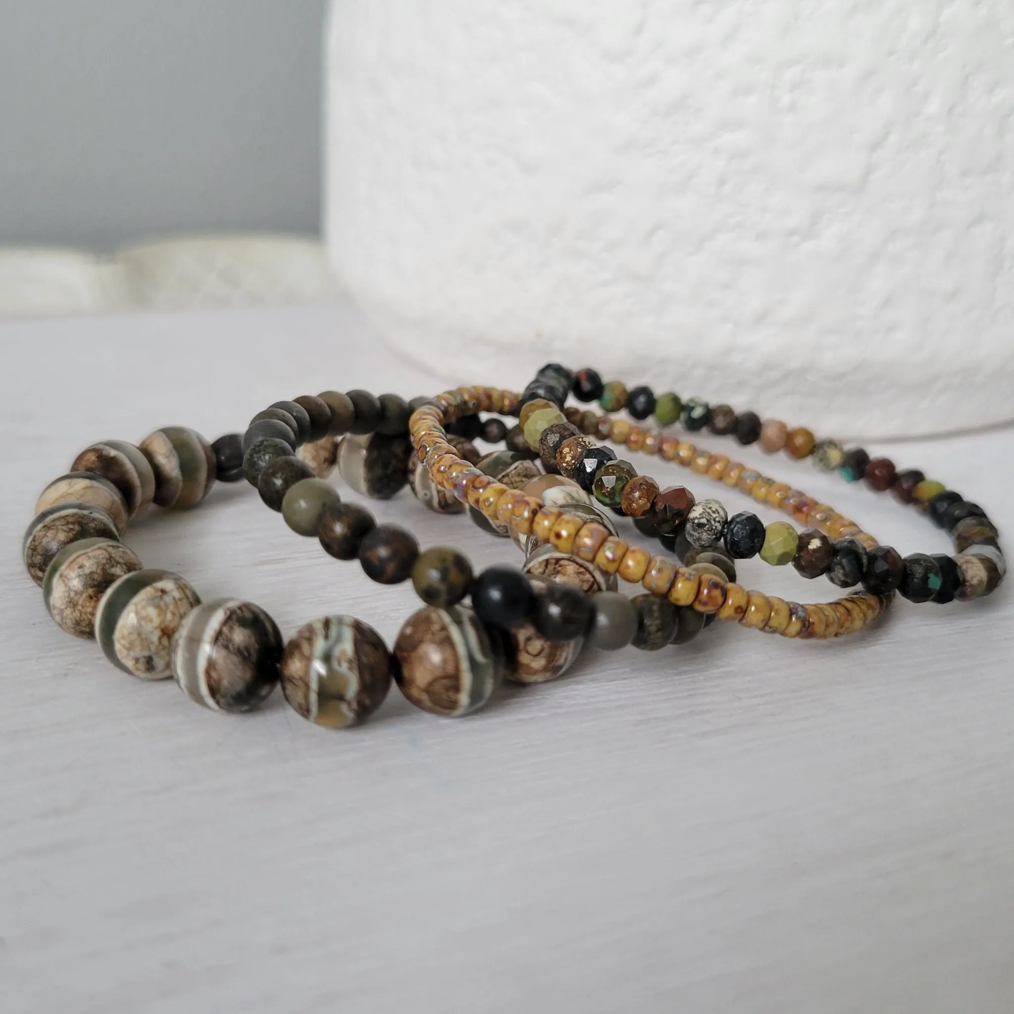"Forest" Natural Stone Bead Bracelet - Set of 3 or Alone