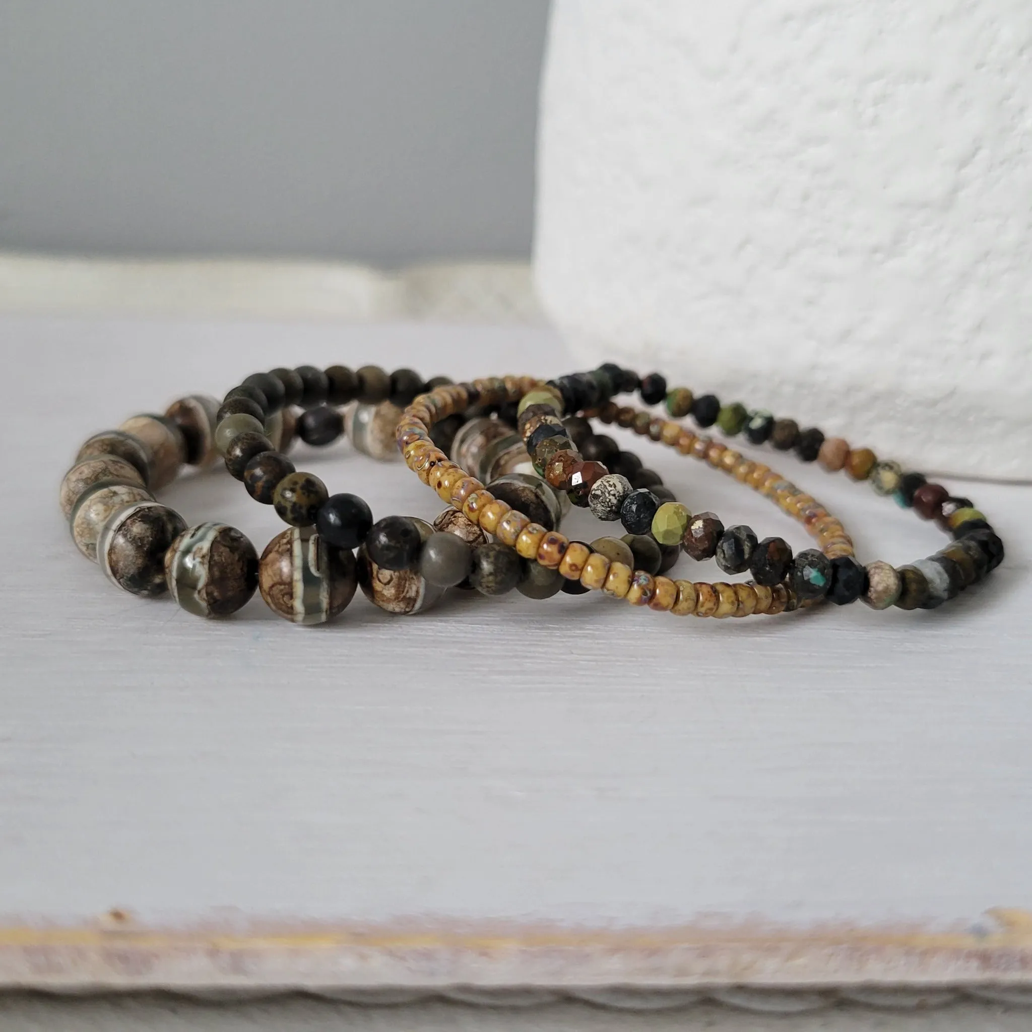 "Forest" Natural Stone Bead Bracelet - Set of 3 or Alone