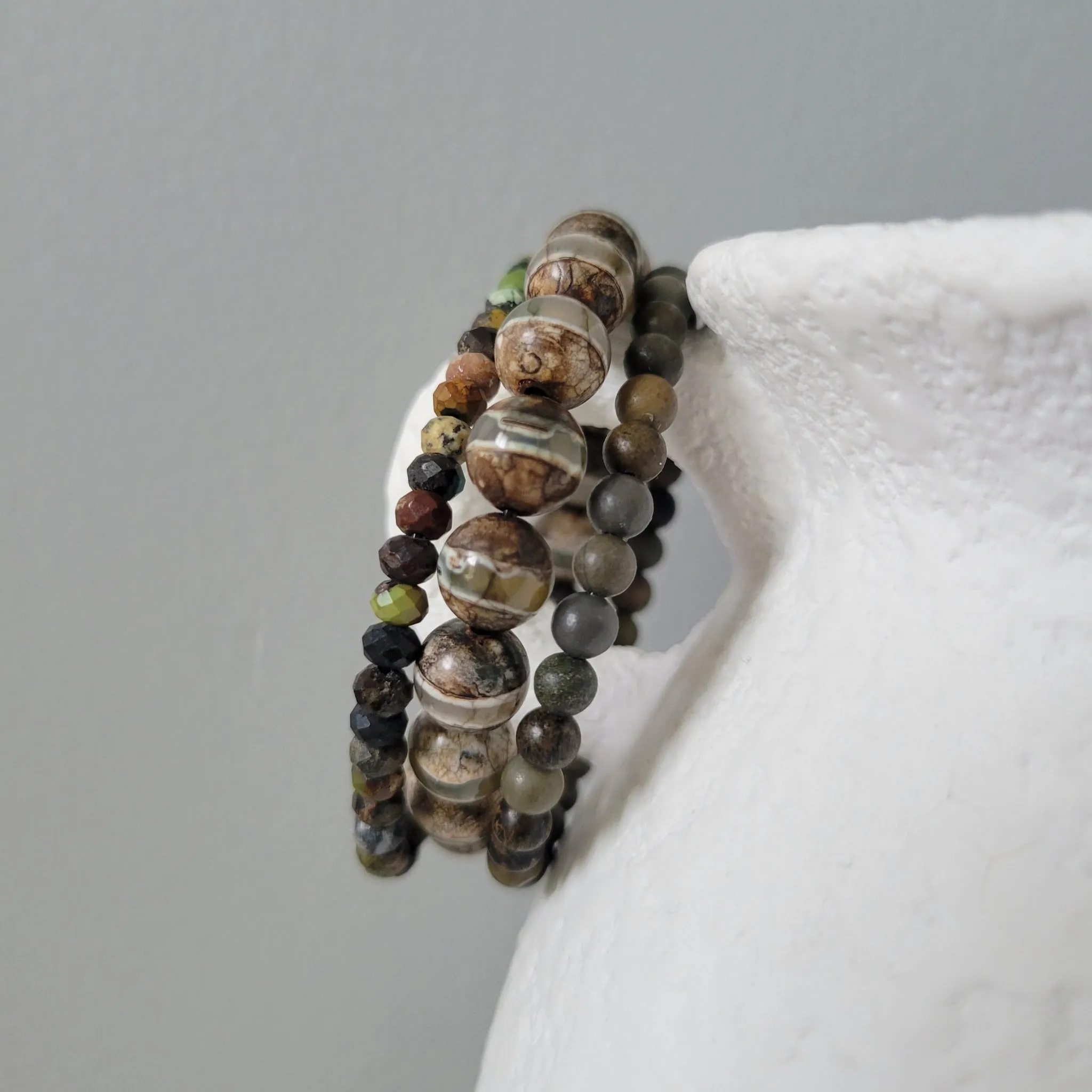 "Forest" Natural Stone Bead Bracelet - Set of 3 or Alone