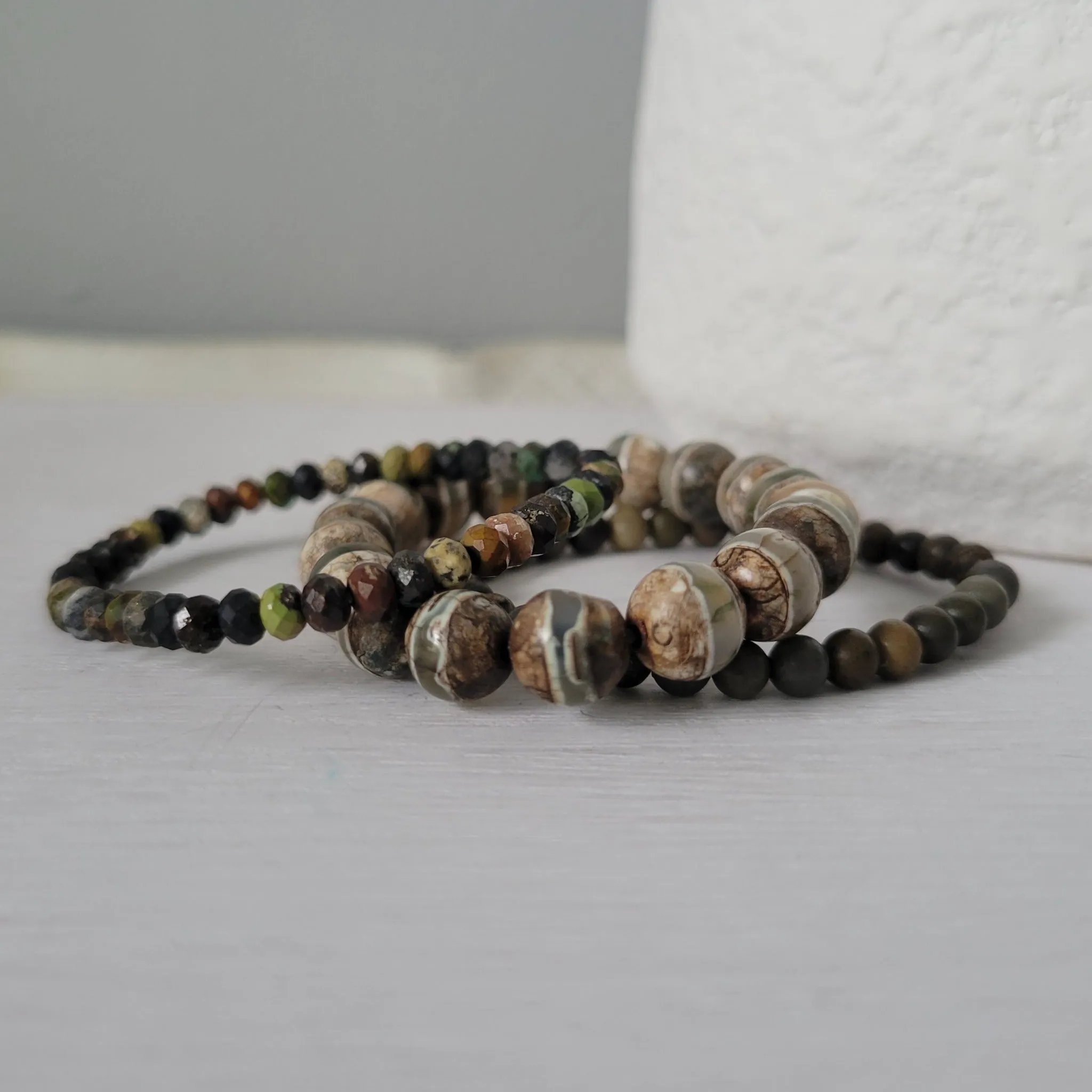 "Forest" Natural Stone Bead Bracelet - Set of 3 or Alone