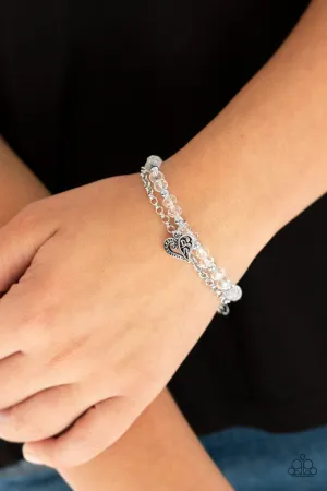 "Rare Romance" Silver Metal White Rhinestone Heart Charm Bracelet