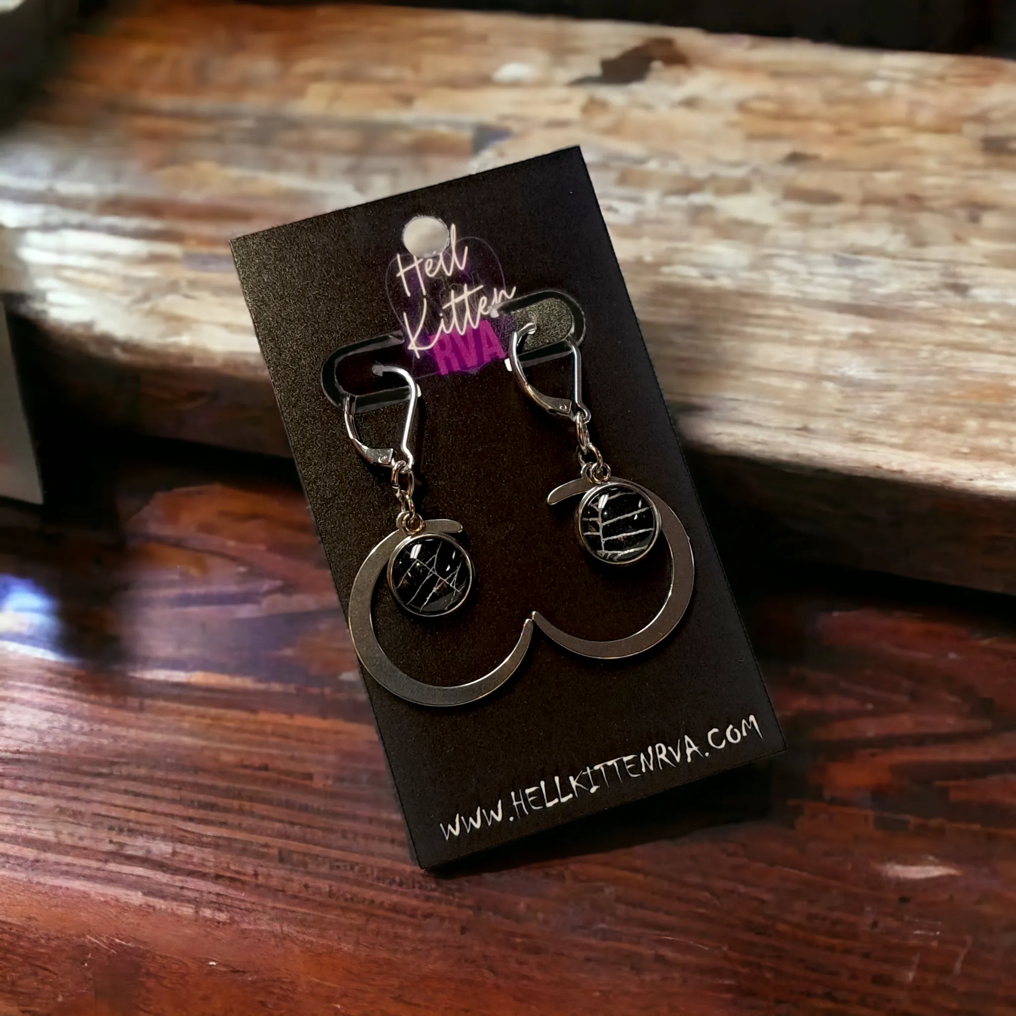 Real Spiderweb Silver Tone Moon (Earrings)
