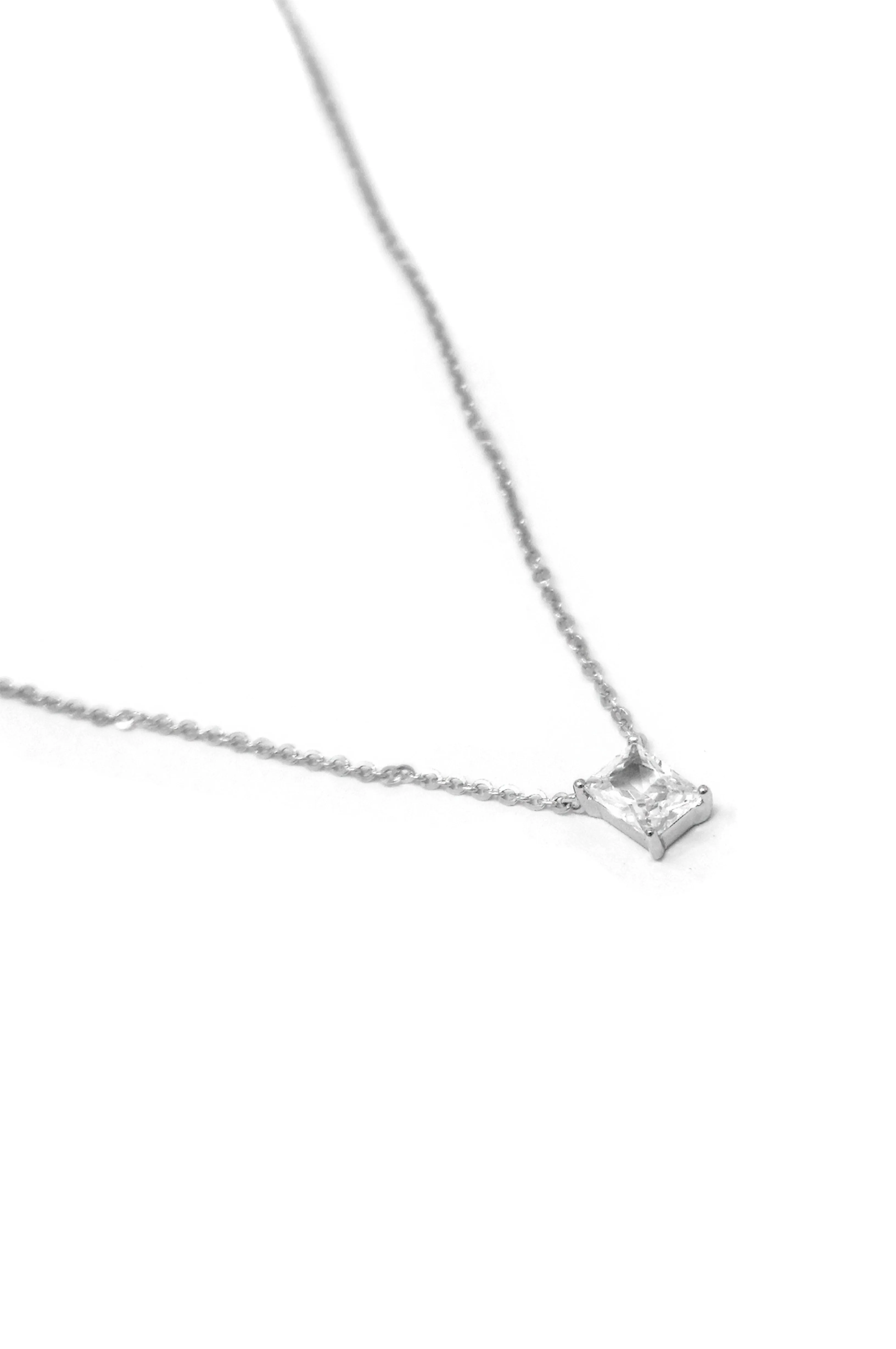 Rectangle Solitaire Sterling Silver Chain Necklace