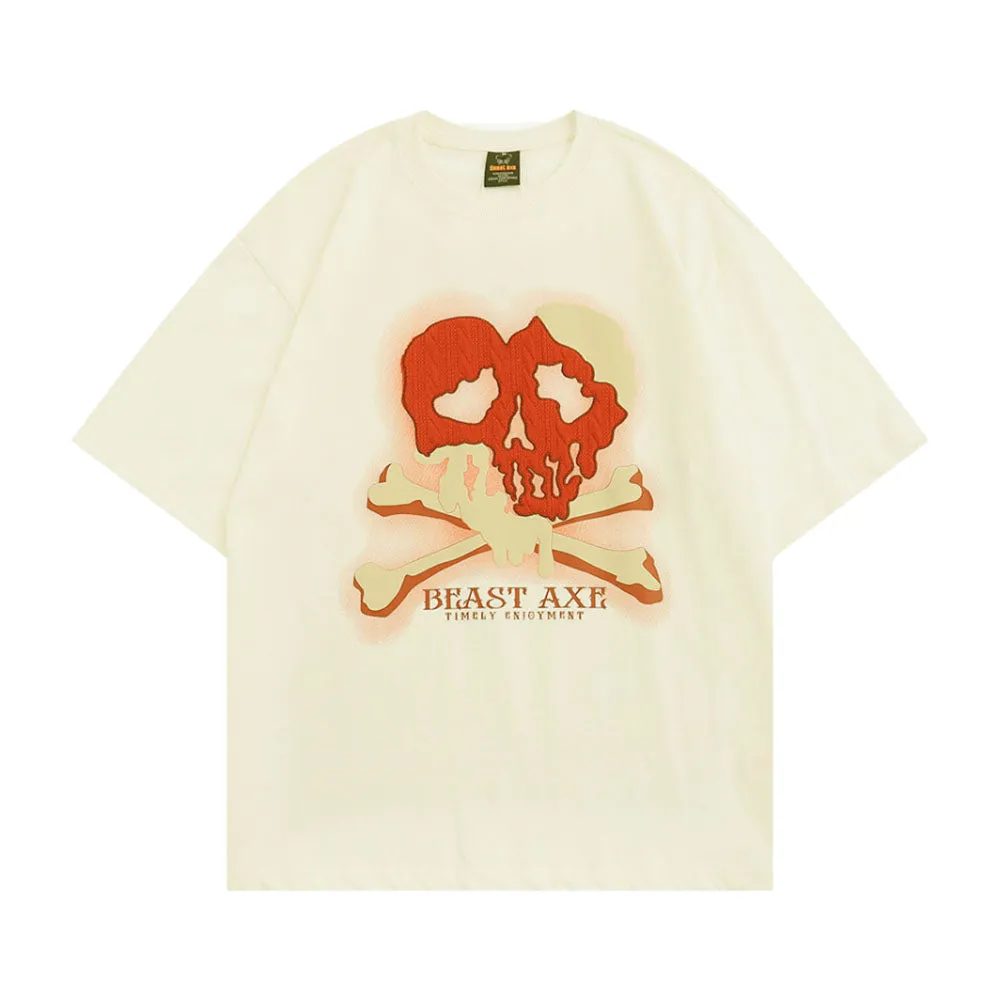 Retro Dark Love Skull Head Graphic T-Shirt