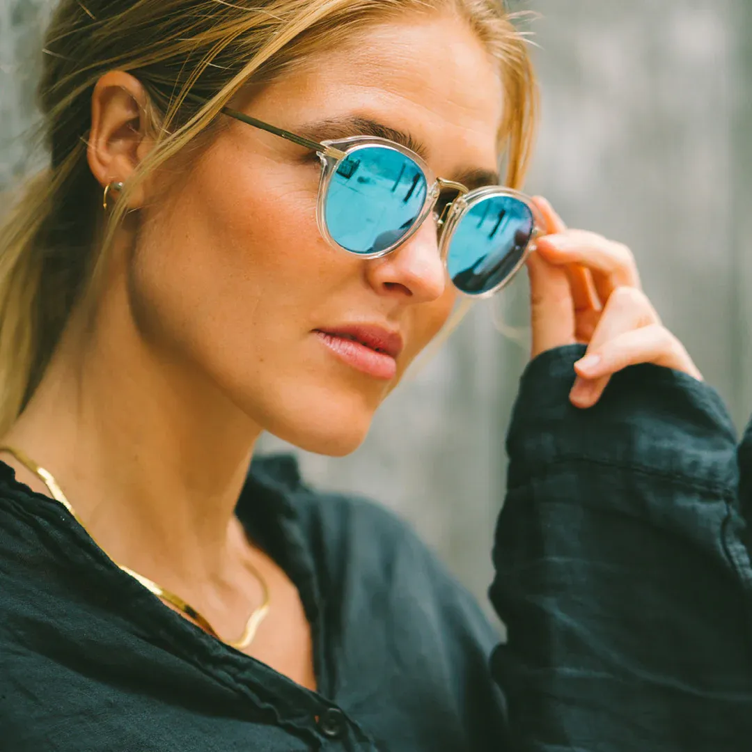 Revo UNISEX Quinn  Glass Lens Polarized  Sunglasses - Crystal/H2O Heritage Blue