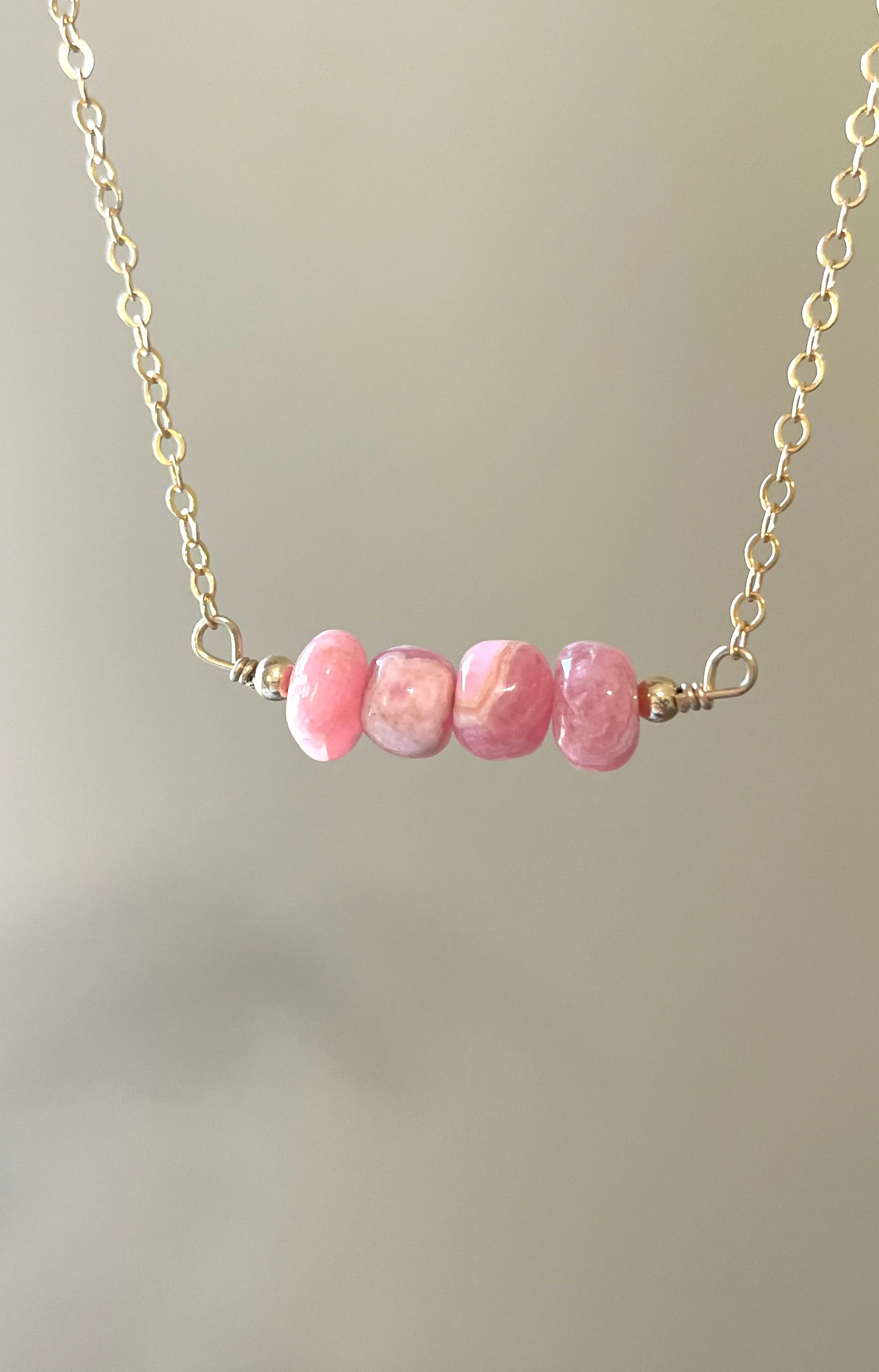 Rhodocrosite Beaded Bar Necklace