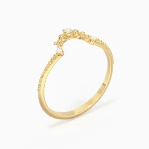 Round Cut moissanite gold ring, deep curved beaded band, half eternity band, Unique Engagement Ring, vintage ring gift for women, jewelry