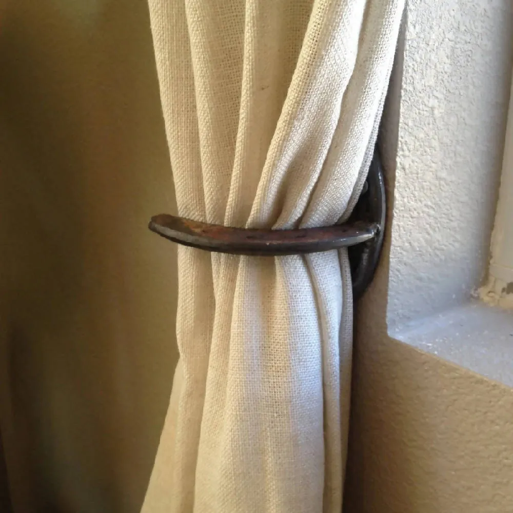 Rustic Horseshoe Curtain Rod Holder and Curtain Tie Back Set - The Heritage Forge