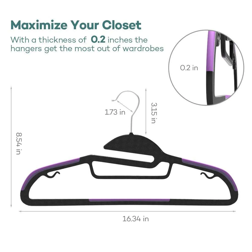 Sable 60 Pack Plastic Clothes Hangers Space Saving Ultra Thin with 10 Finger Clips, Non Slip, Heavy Duty, S-Shape for Tight Collars, 6 Colors for Shorts, Pants, Shirts, Scarves