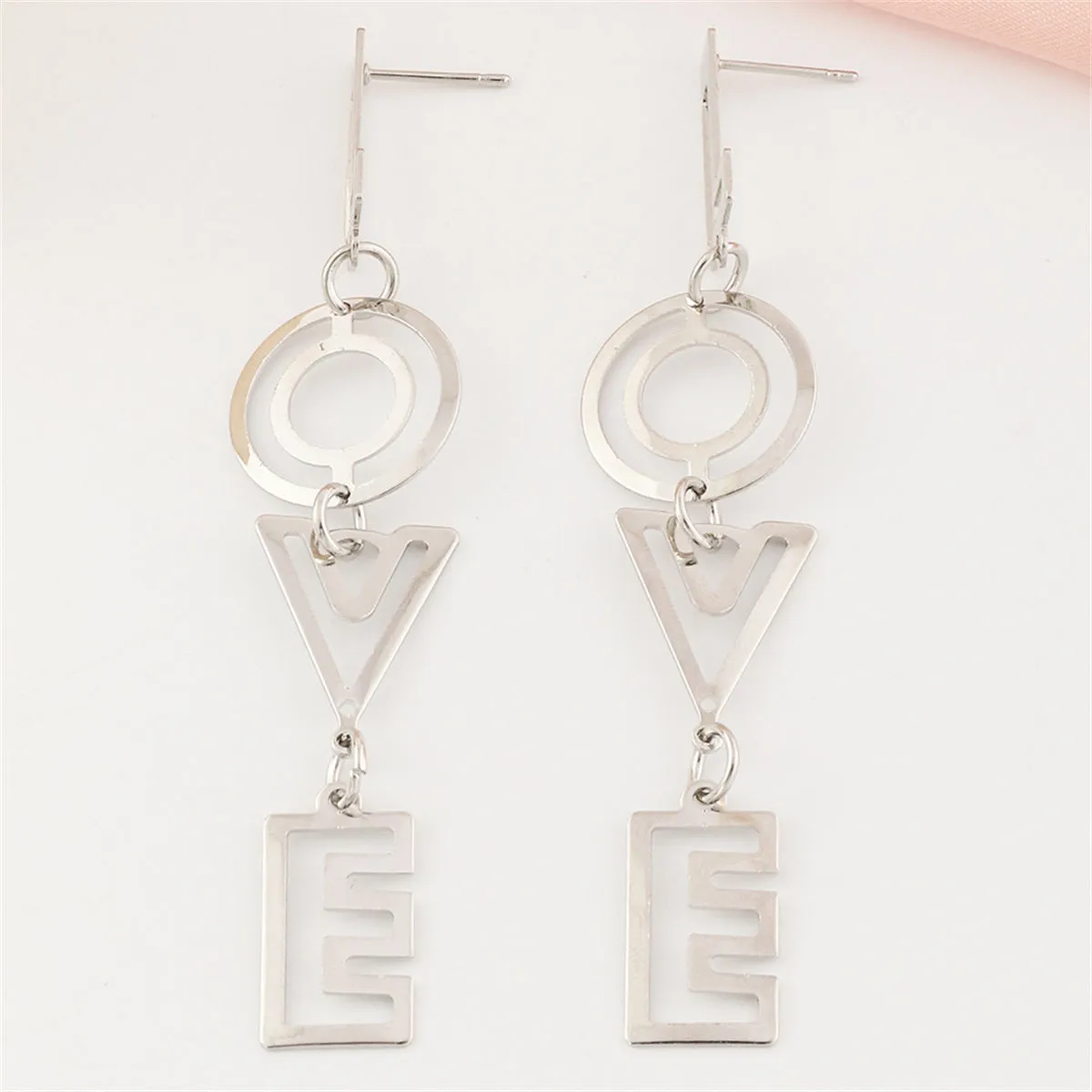 Silver-Plated 'Love' Openwork Drop Earrings