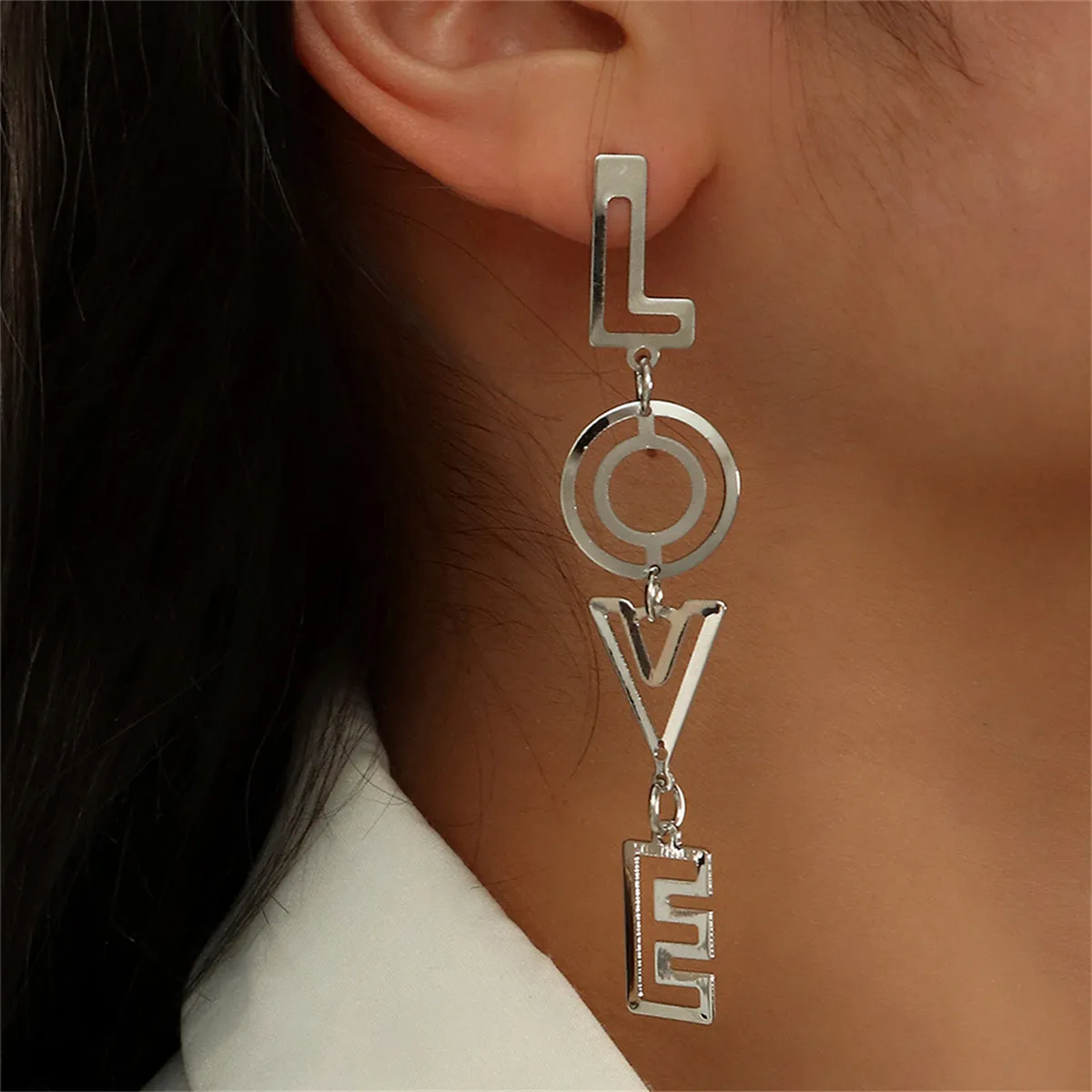 Silver-Plated 'Love' Openwork Drop Earrings