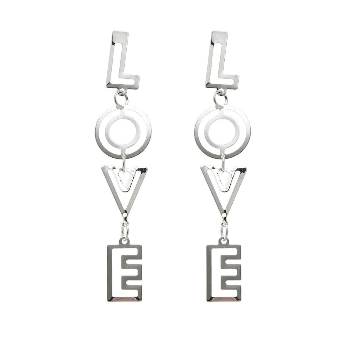 Silver-Plated 'Love' Openwork Drop Earrings