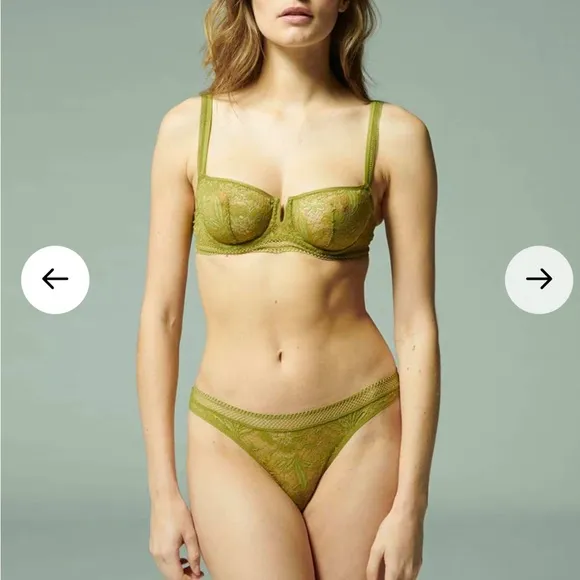 Simone Perele Vertige Green Half Cup Lace Bra Bustier Dainty Lingerie Sexy 34D