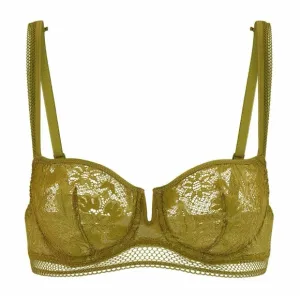 Simone Perele Vertige Green Half Cup Lace Bra Bustier Dainty Lingerie Sexy 34D