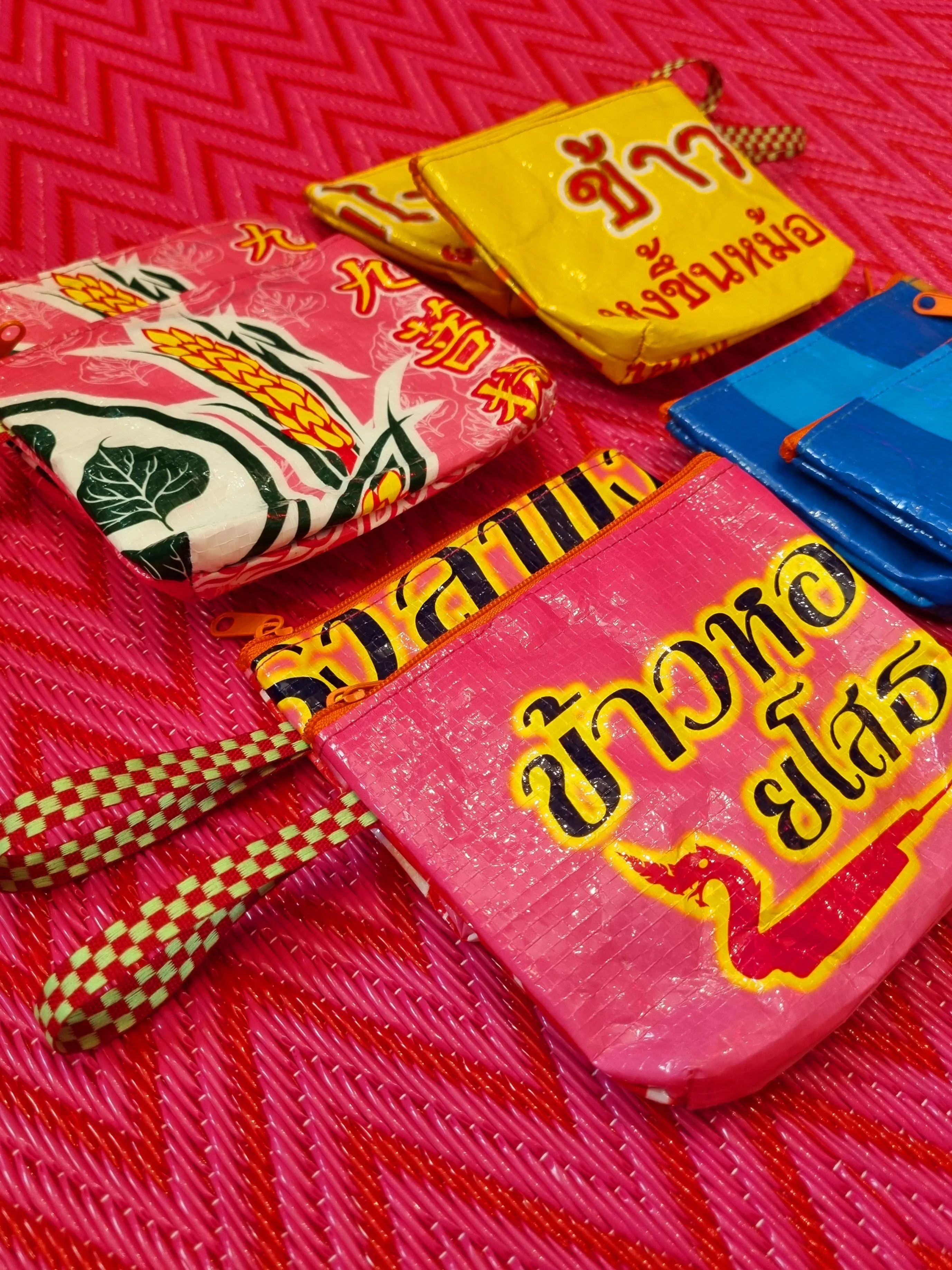 Small recycled rice sack purse