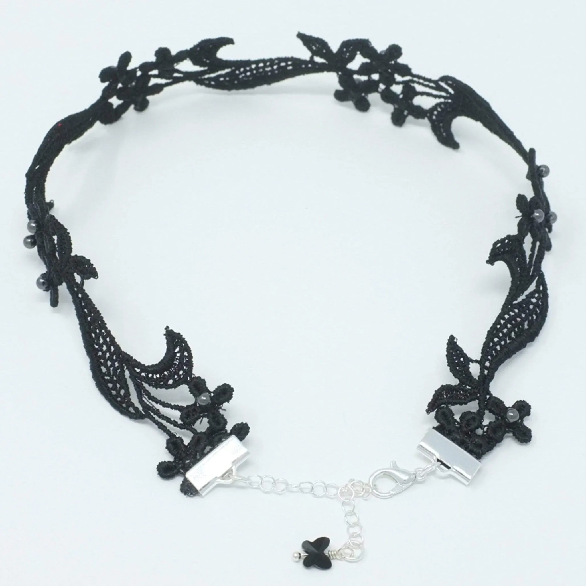 Sophia Flower Choker Necklace with Black Pearls