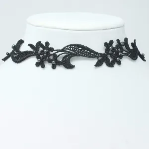 Sophia Flower Choker Necklace with Black Pearls
