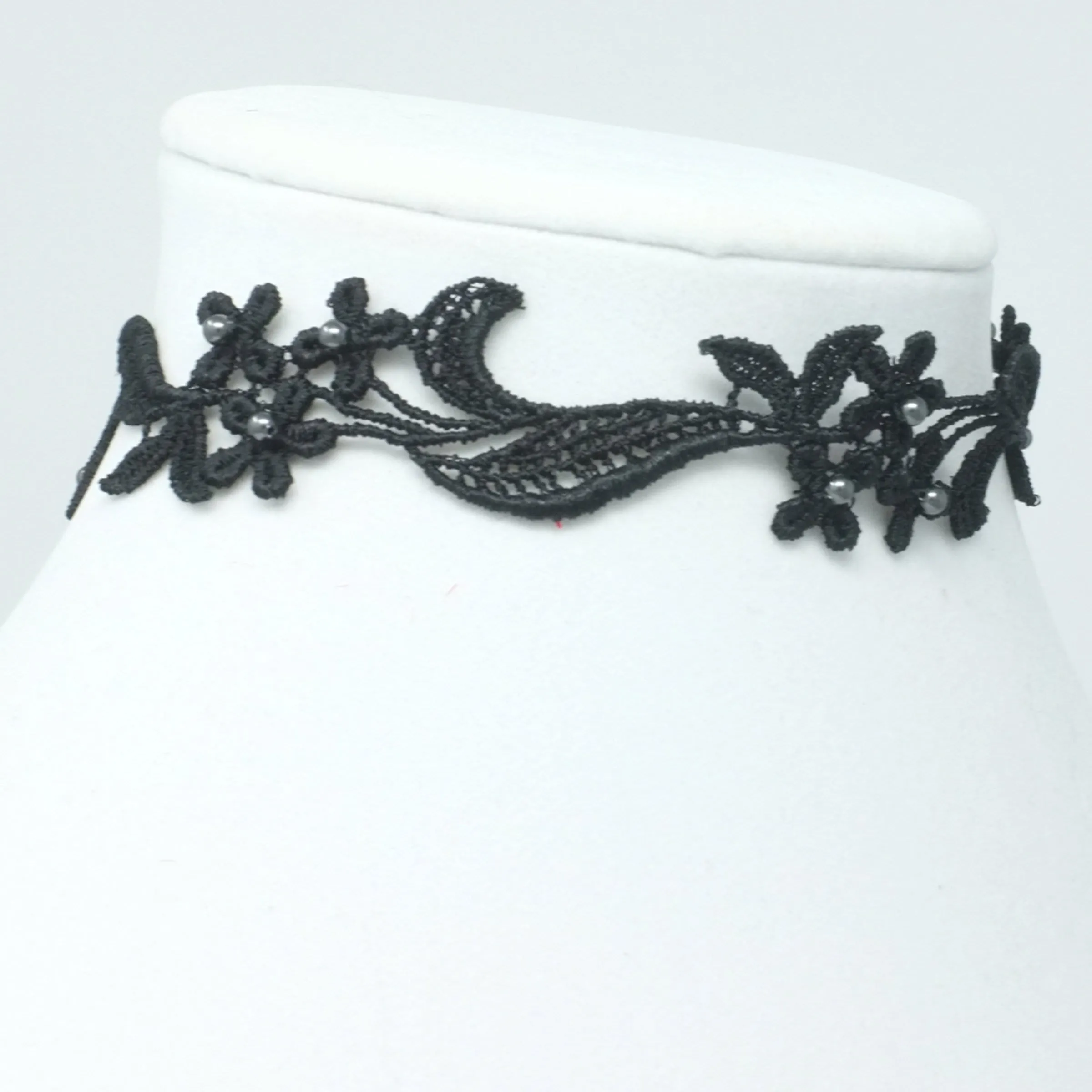 Sophia Flower Choker Necklace with Black Pearls
