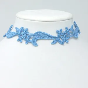Sophia Light Blue Floral Lace Choker Collar