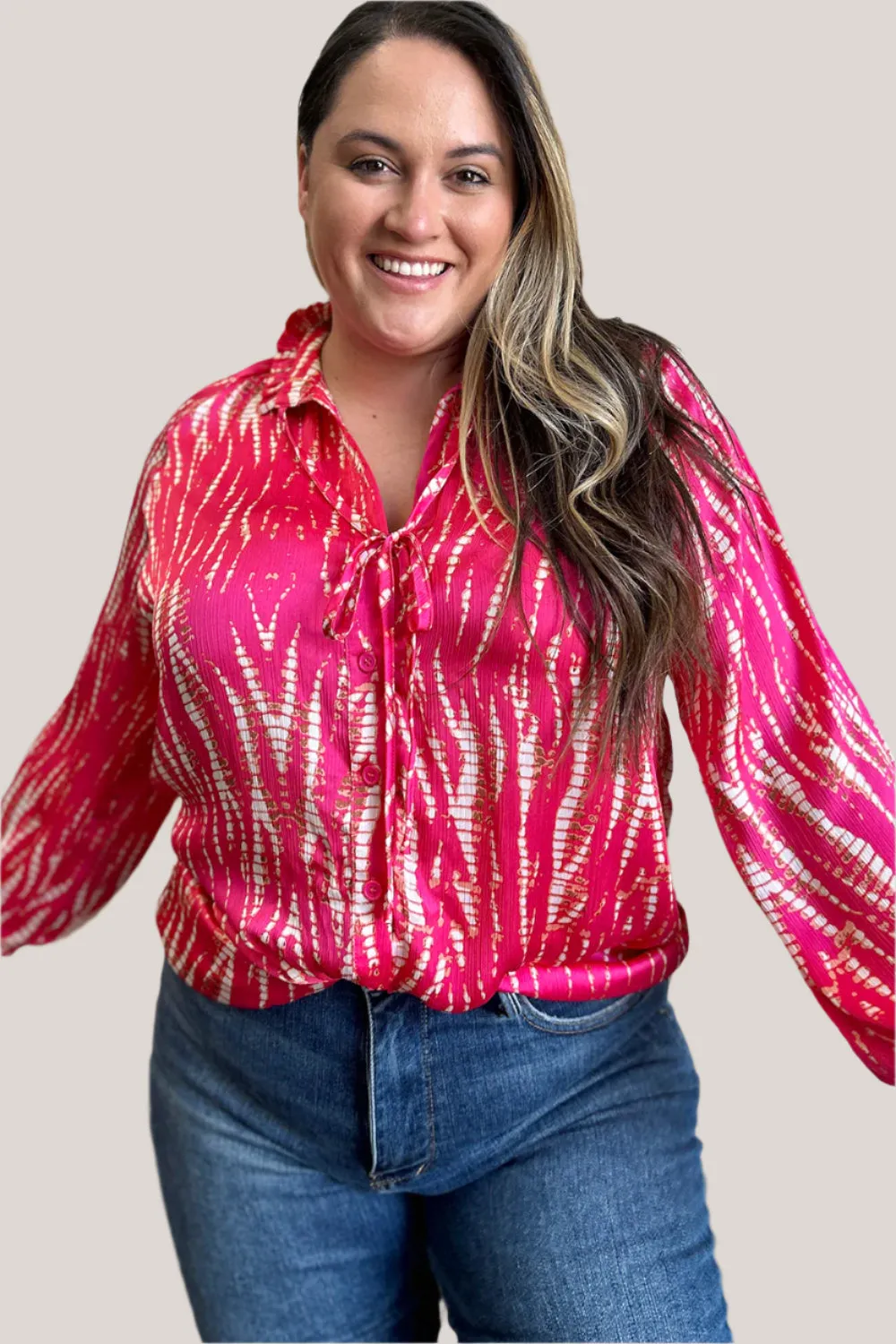 Spring Showers Graphic Printed Button Up Long Sleeve Shirt