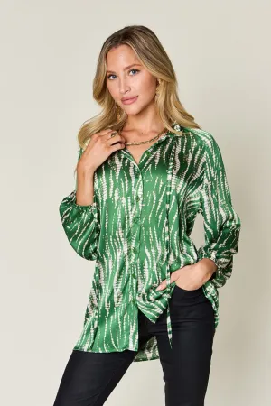 Spring Showers Graphic Printed Button Up Long Sleeve Shirt