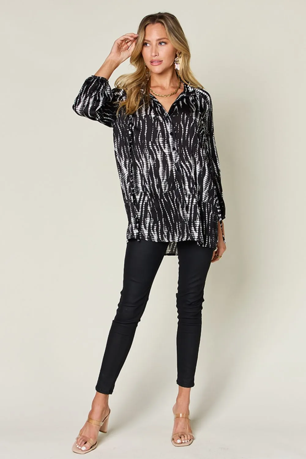 Spring Showers Graphic Printed Button Up Long Sleeve Shirt