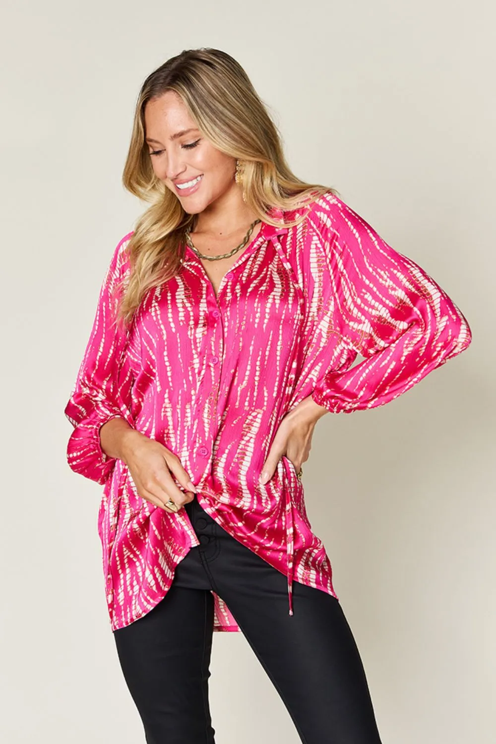 Spring Showers Graphic Printed Button Up Long Sleeve Shirt