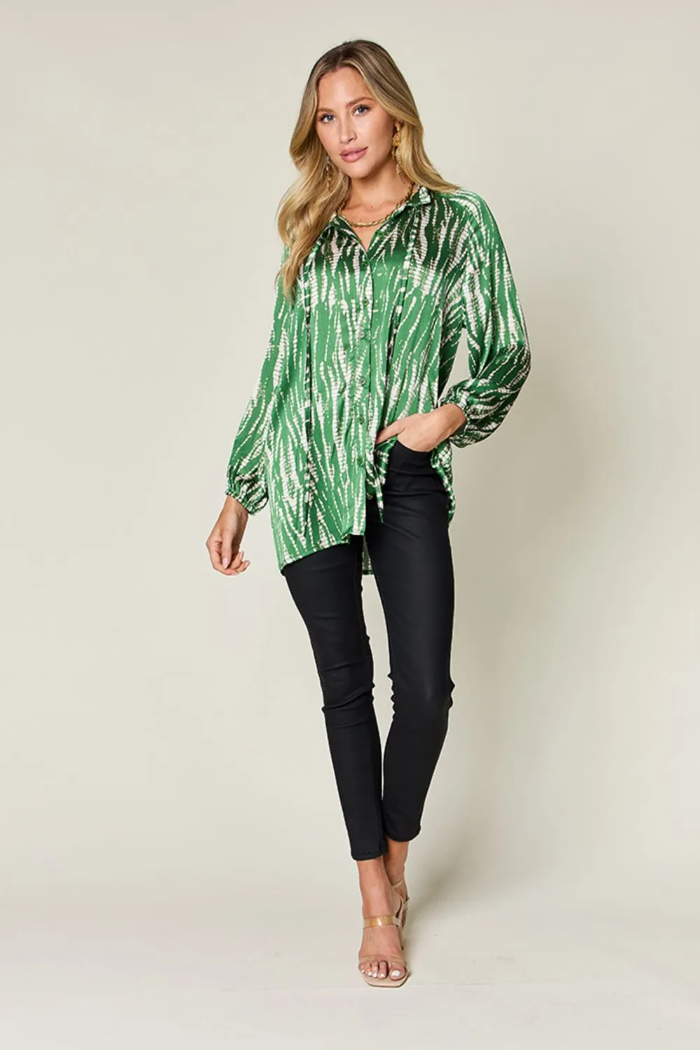 Spring Showers Graphic Printed Button Up Long Sleeve Shirt