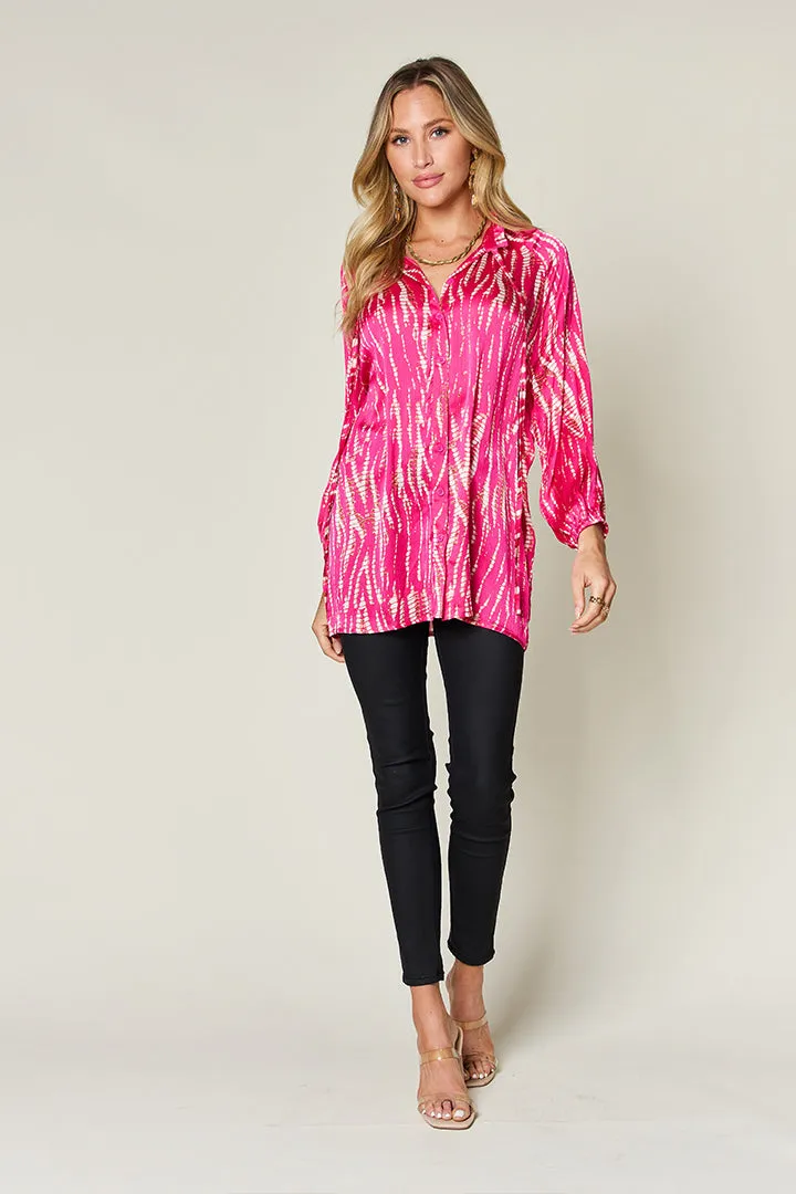 Spring Showers Graphic Printed Button Up Long Sleeve Shirt
