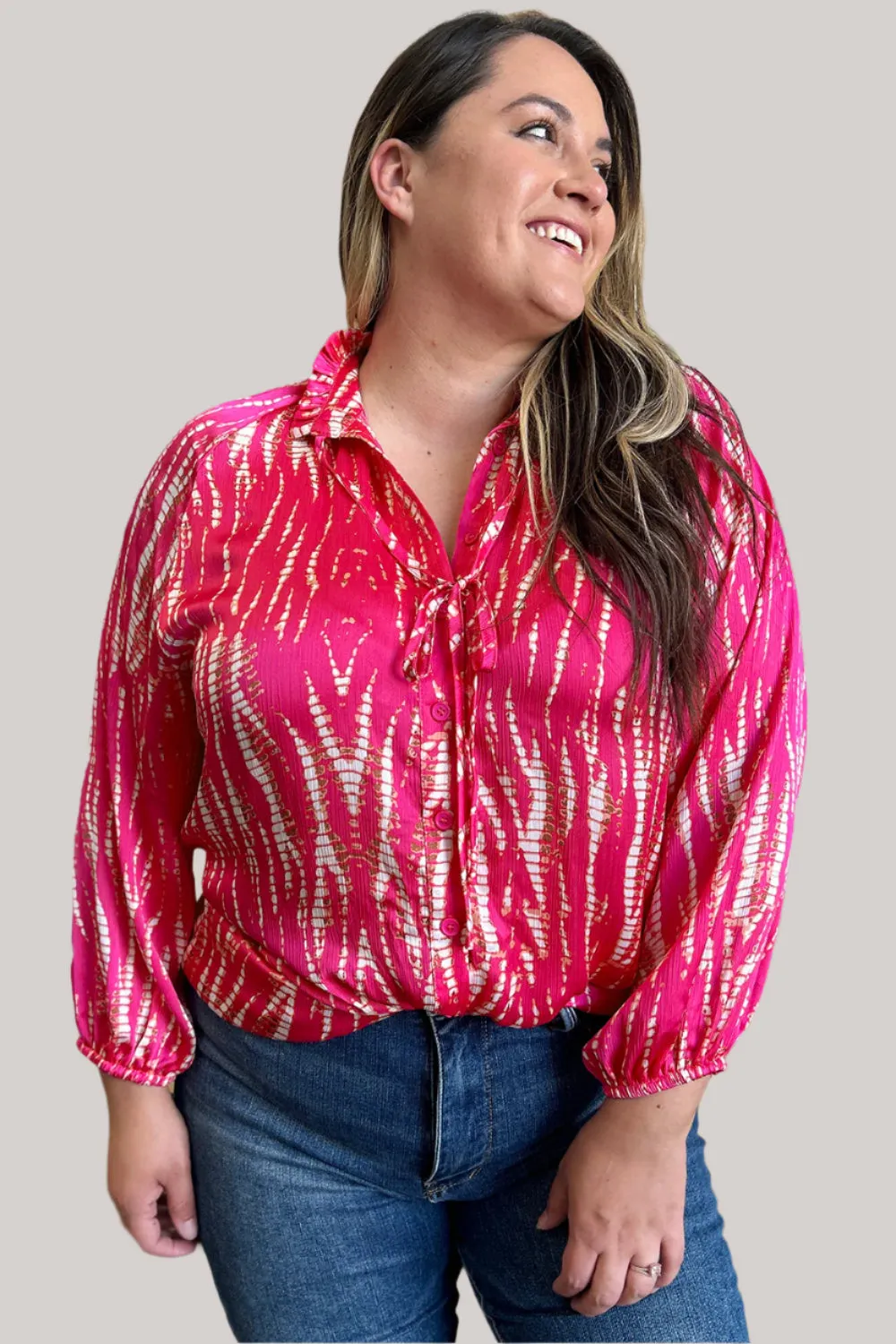 Spring Showers Graphic Printed Button Up Long Sleeve Shirt