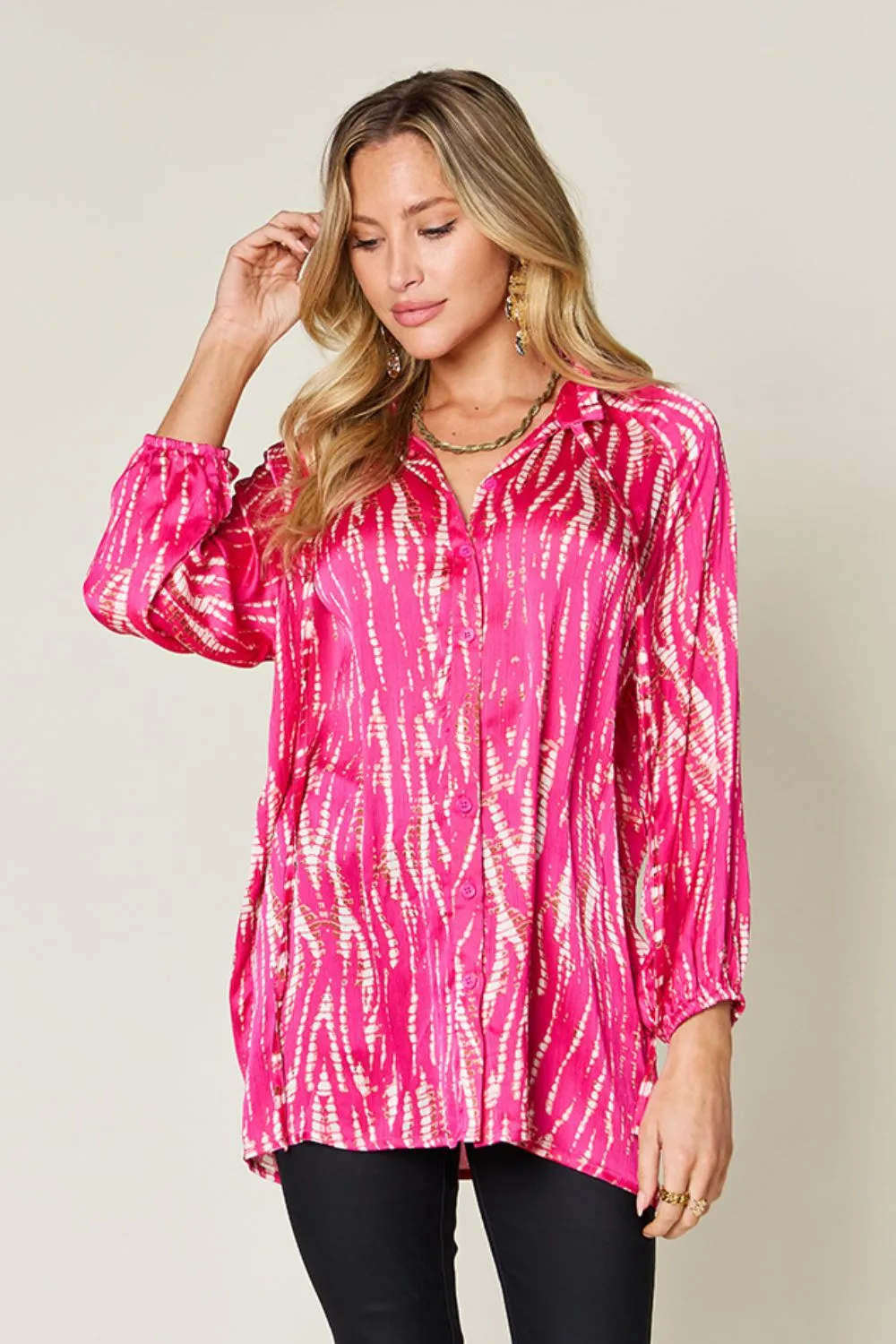 Spring Showers Graphic Printed Button Up Long Sleeve Shirt
