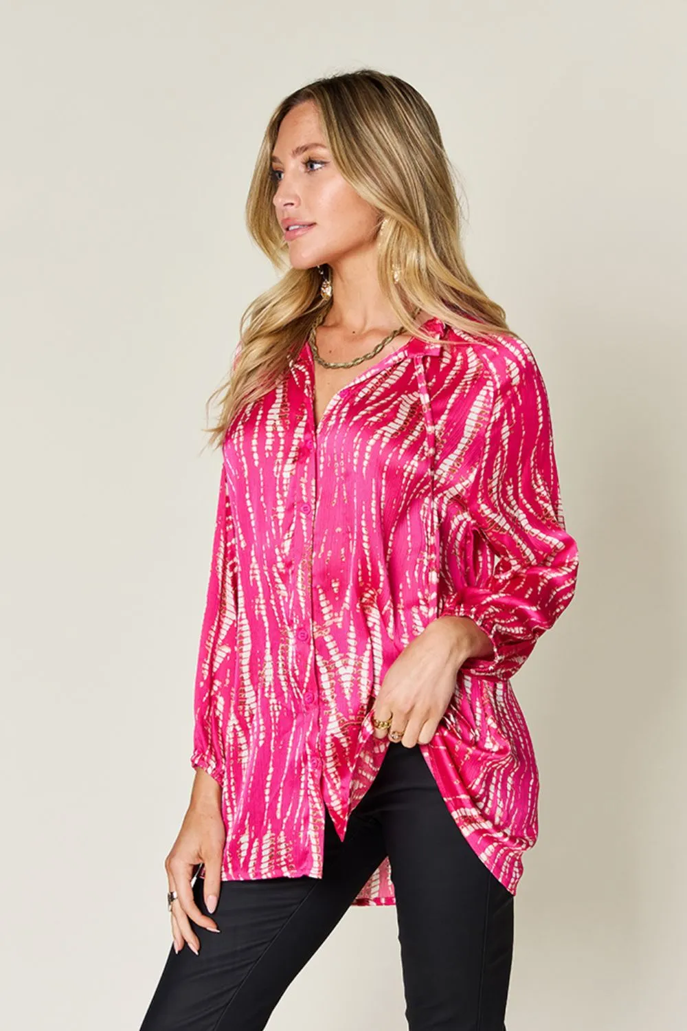 Spring Showers Graphic Printed Button Up Long Sleeve Shirt