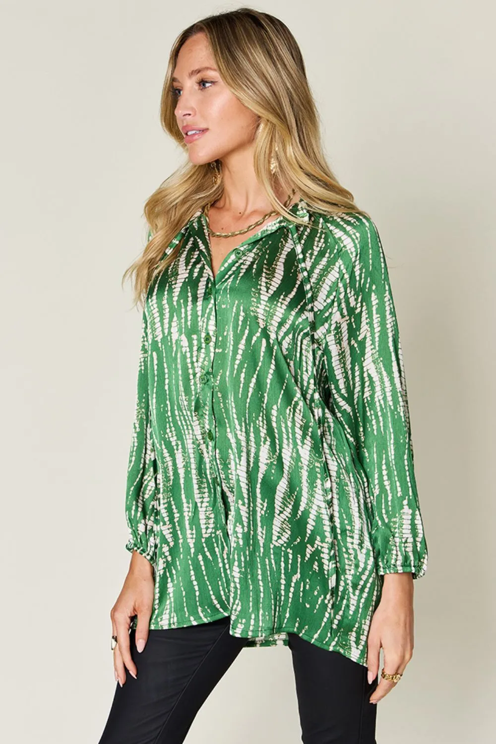 Spring Showers Graphic Printed Button Up Long Sleeve Shirt