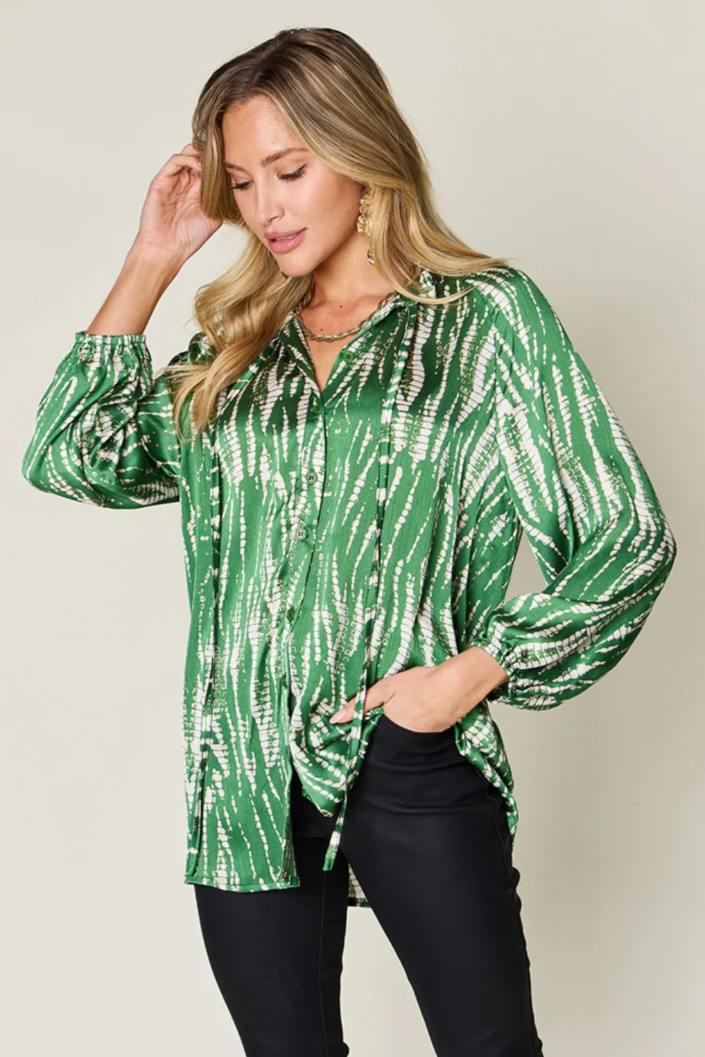 Spring Showers Graphic Printed Button Up Long Sleeve Shirt