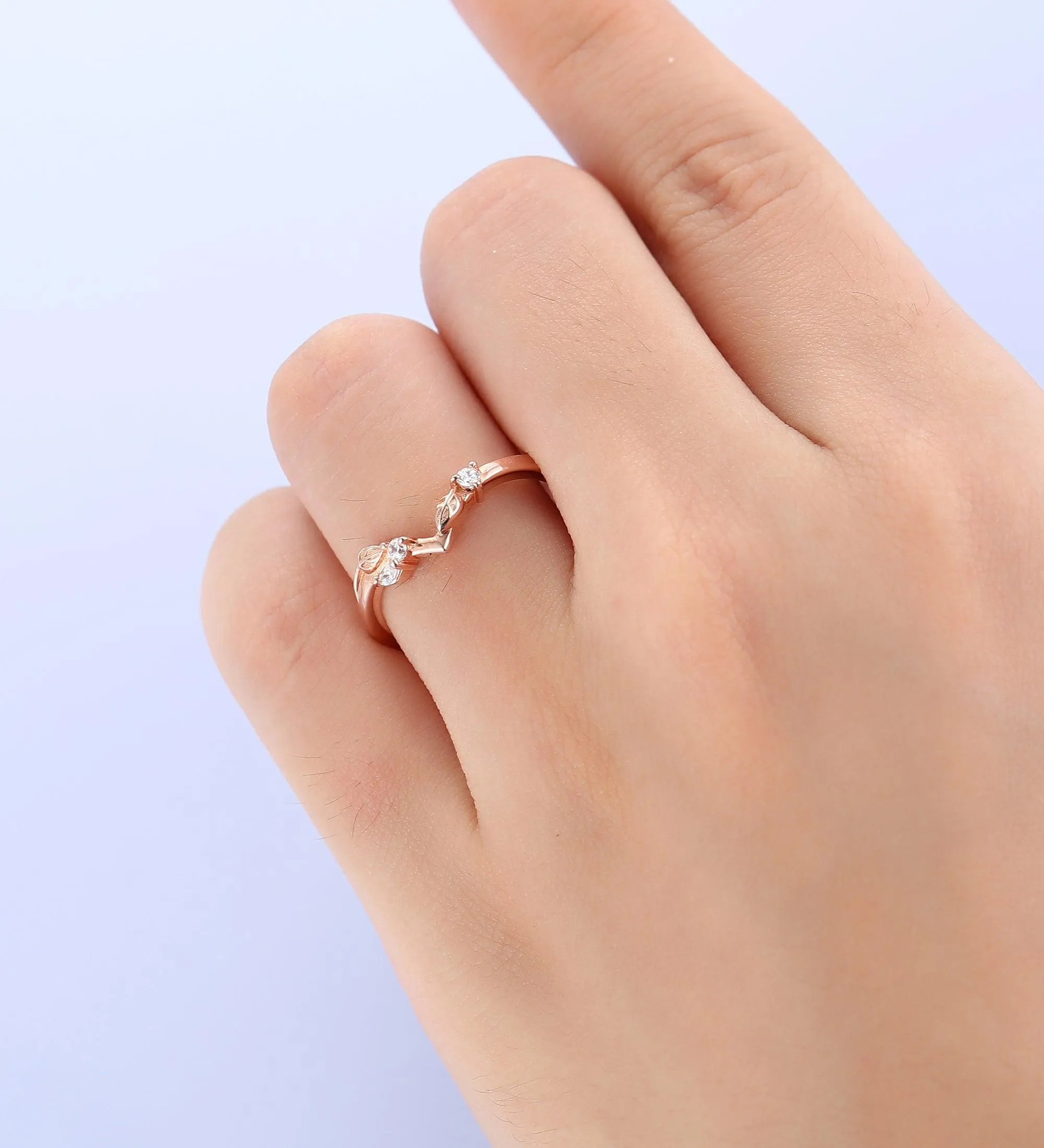 Stacking Ring Nature Inspired Leaf Wedding Band For Women