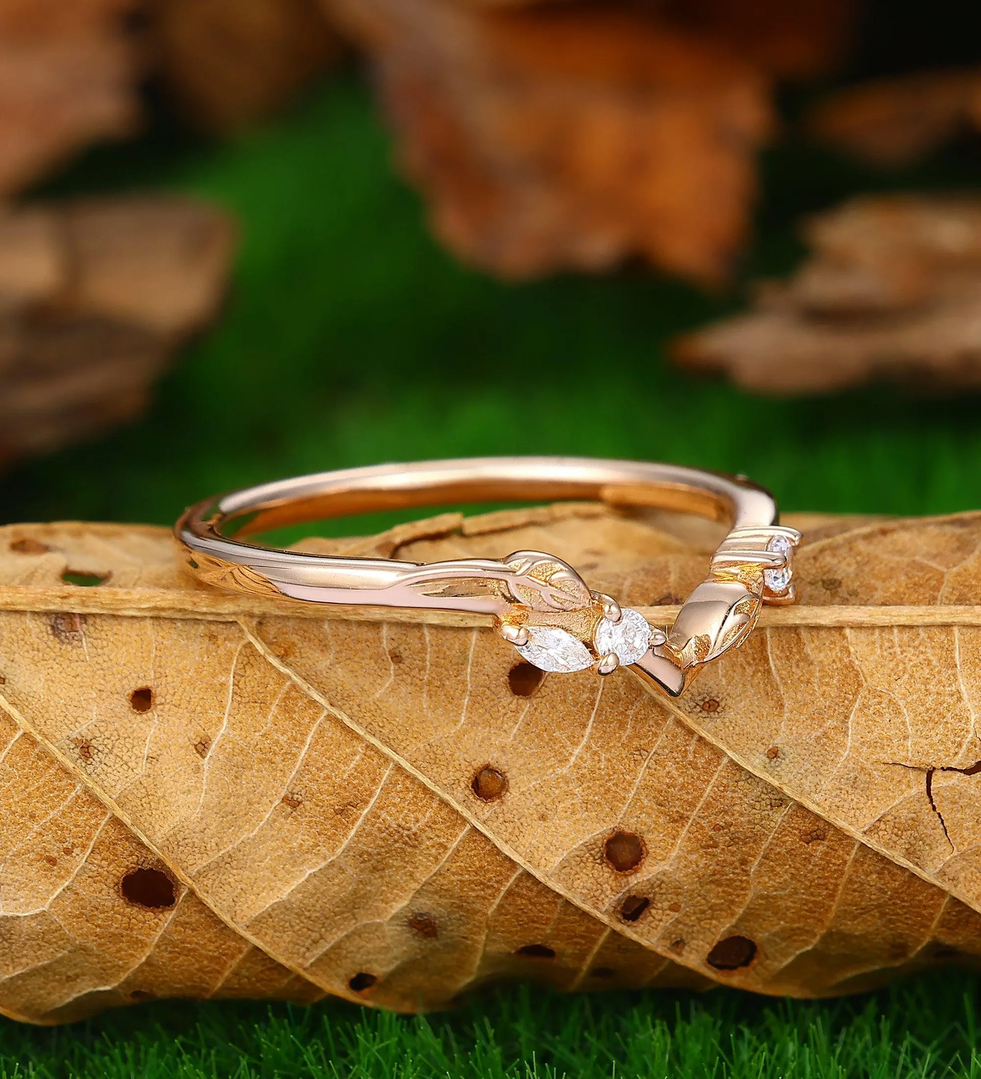 Stacking Ring Nature Inspired Leaf Wedding Band For Women