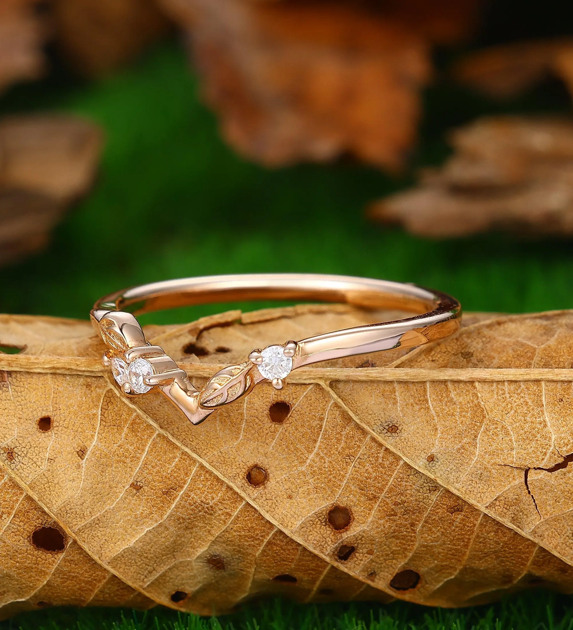 Stacking Ring Nature Inspired Leaf Wedding Band For Women