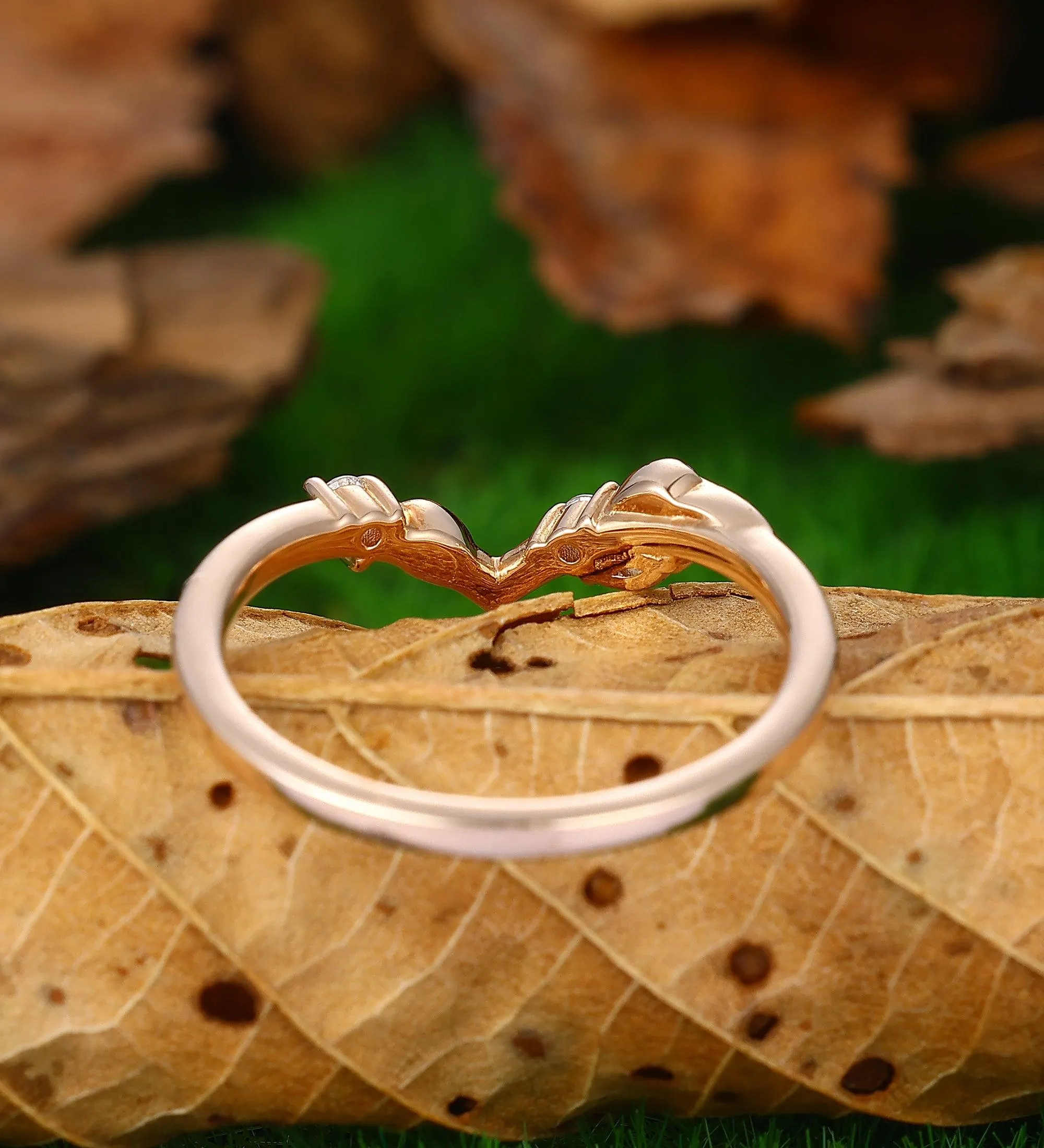 Stacking Ring Nature Inspired Leaf Wedding Band For Women