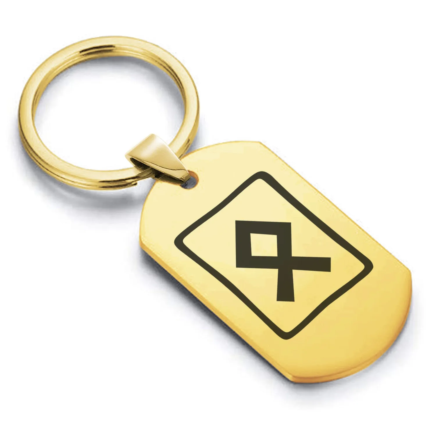 Stainless Steel Elder Futhark Othala Rune Dog Tag Keychain