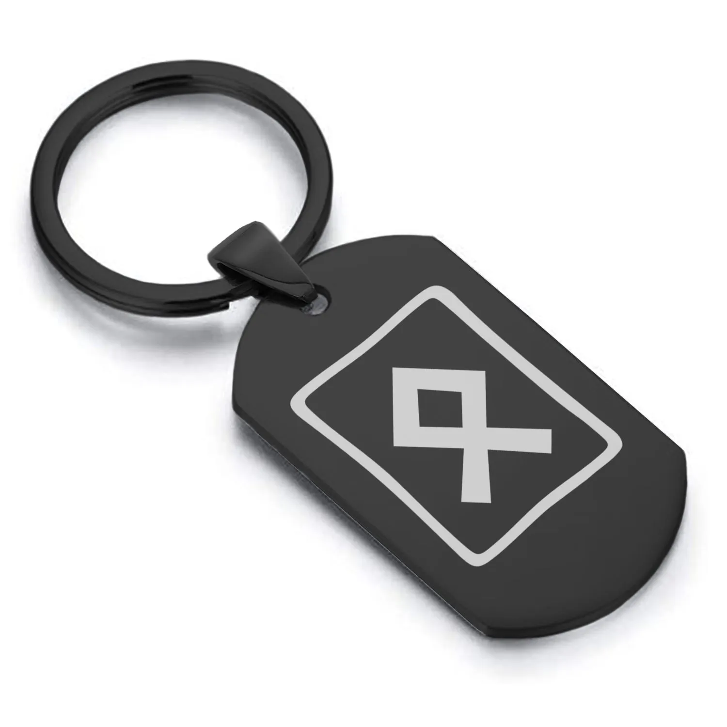 Stainless Steel Elder Futhark Othala Rune Dog Tag Keychain