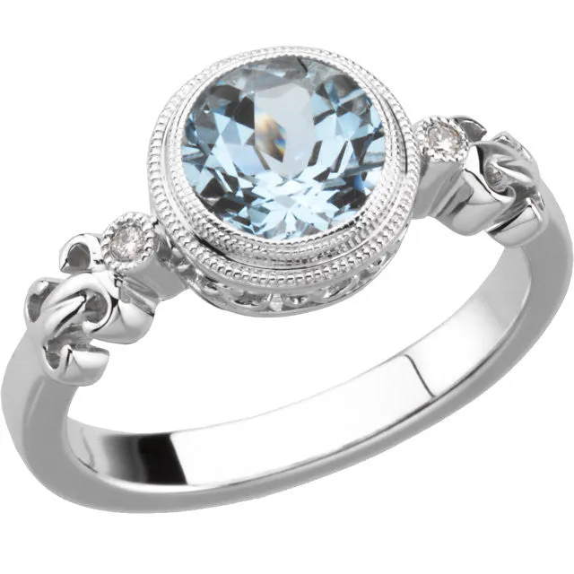 Sterling Silver or 14k White Gold Aquamarine & .02 CTW Diamond Ring