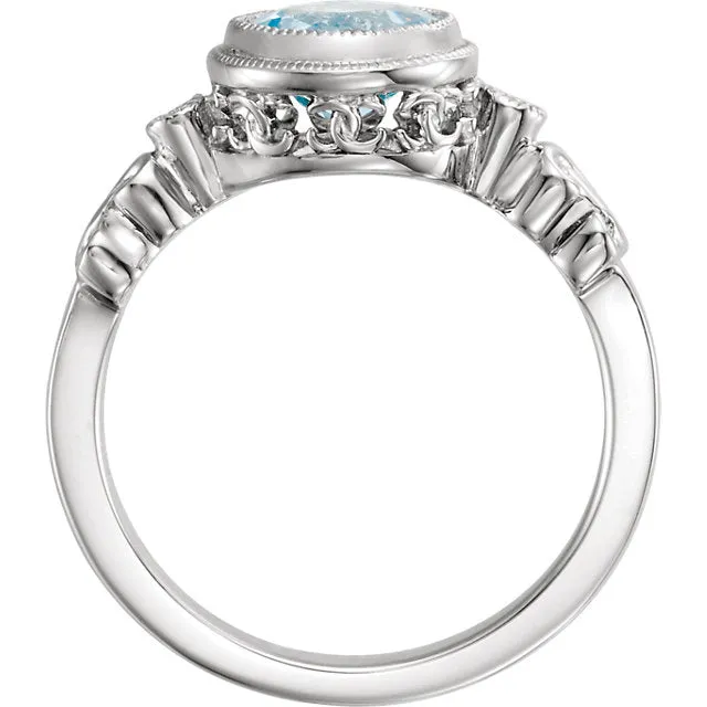 Sterling Silver or 14k White Gold Aquamarine & .02 CTW Diamond Ring