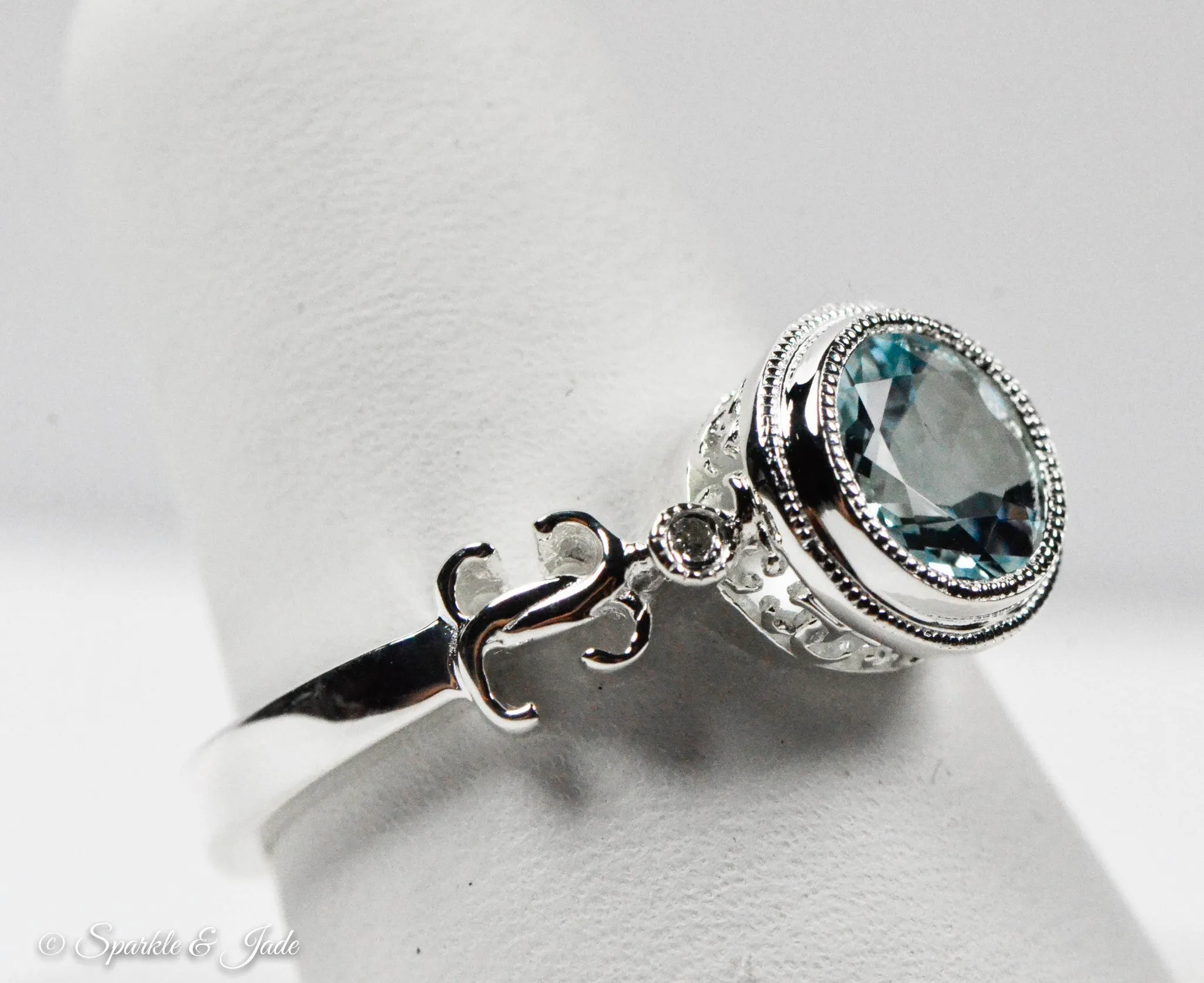 Sterling Silver or 14k White Gold Aquamarine & .02 CTW Diamond Ring